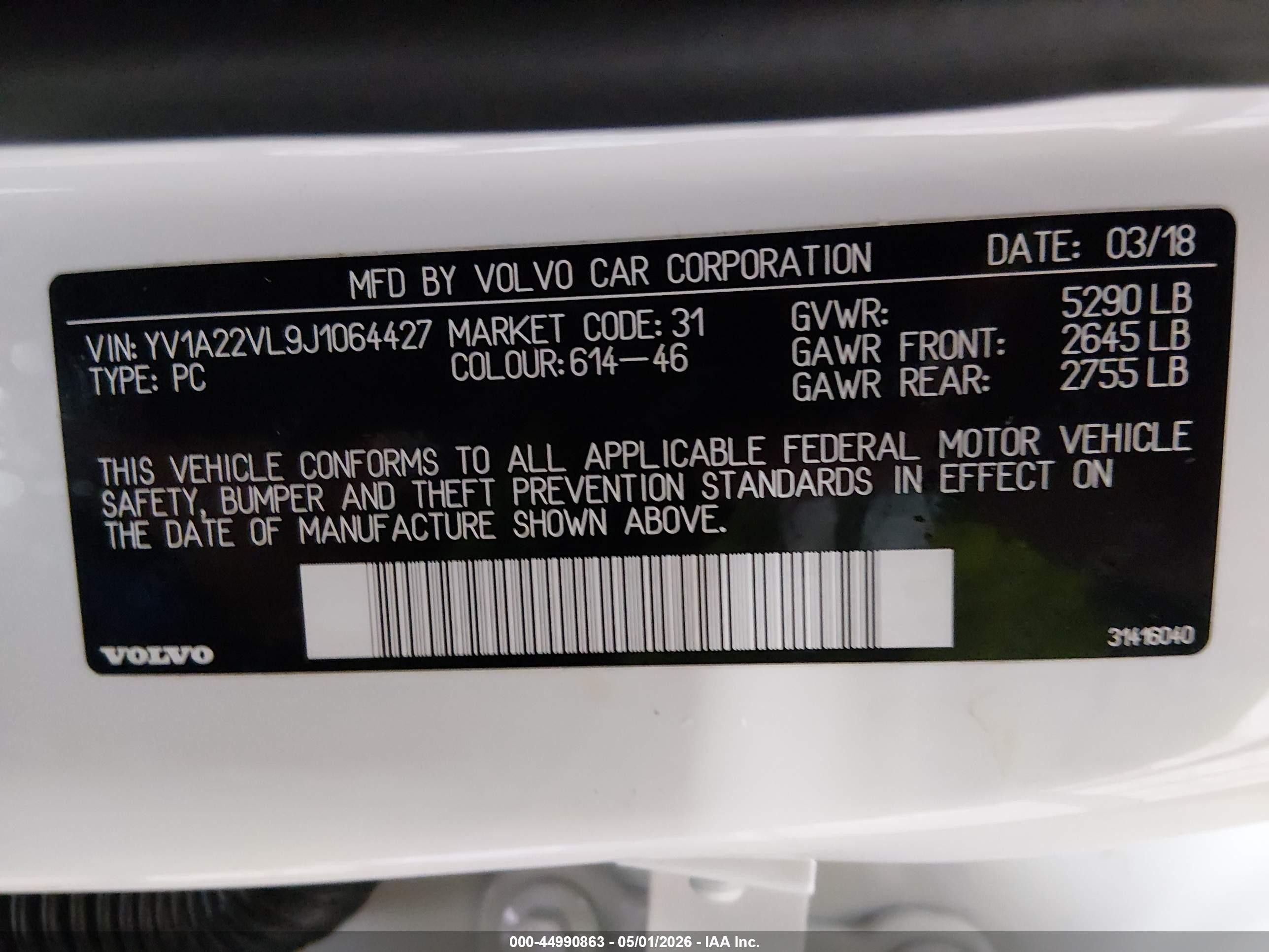 2018 Volvo V90 T6 Inscription Белый vin: YV1A22VL9J1064427
