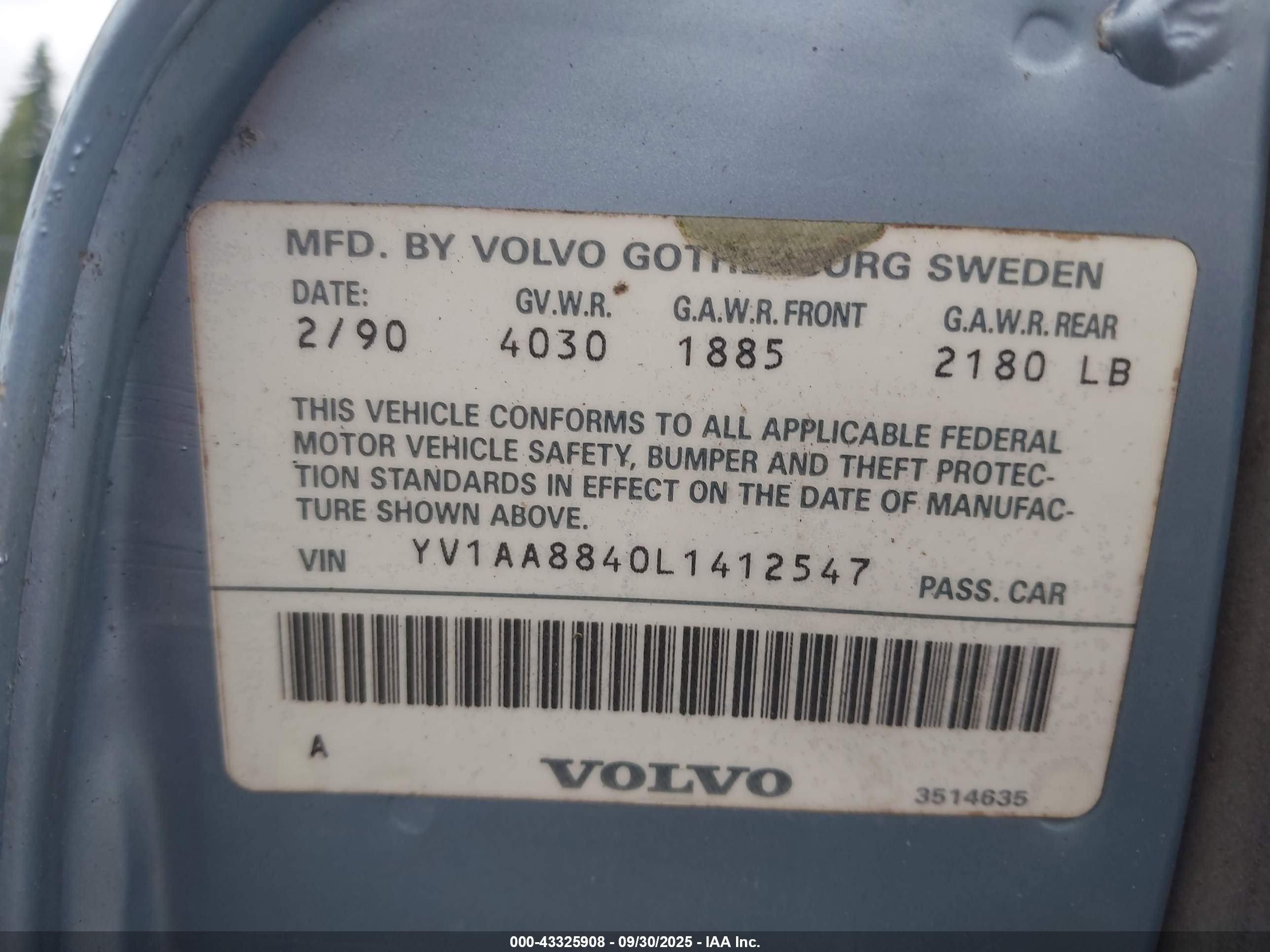 1990 Volvo 240 Dl Blue vin: YV1AA8840L1412547