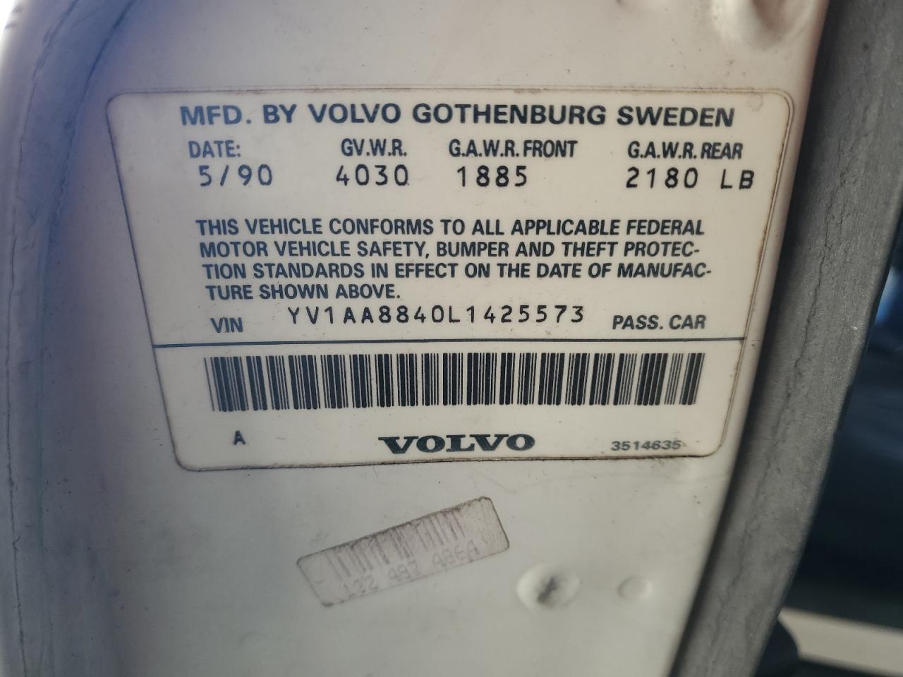 1990 Volvo 240 Base White vin: YV1AA8840L1425573