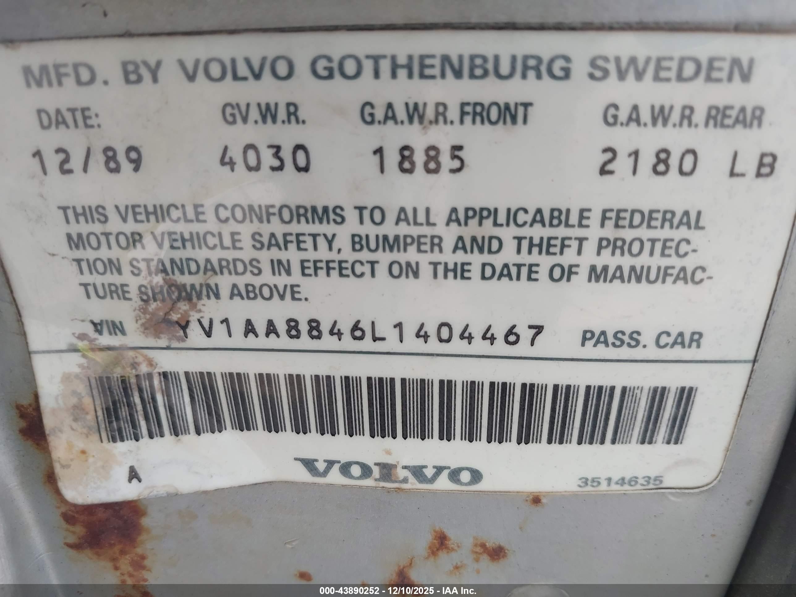 1990 Volvo 240 Dl Серебряный vin: YV1AA8846L1404467