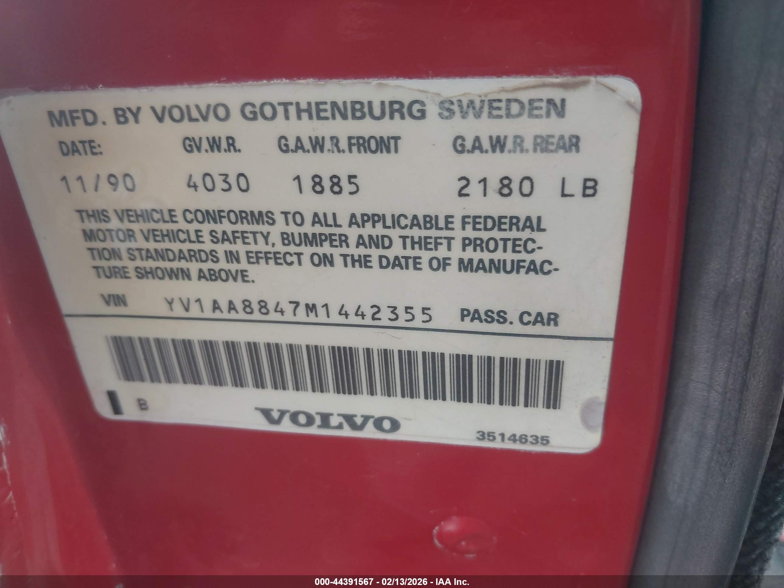 1991 Volvo 240   Красный vin: YV1AA8847M1442355