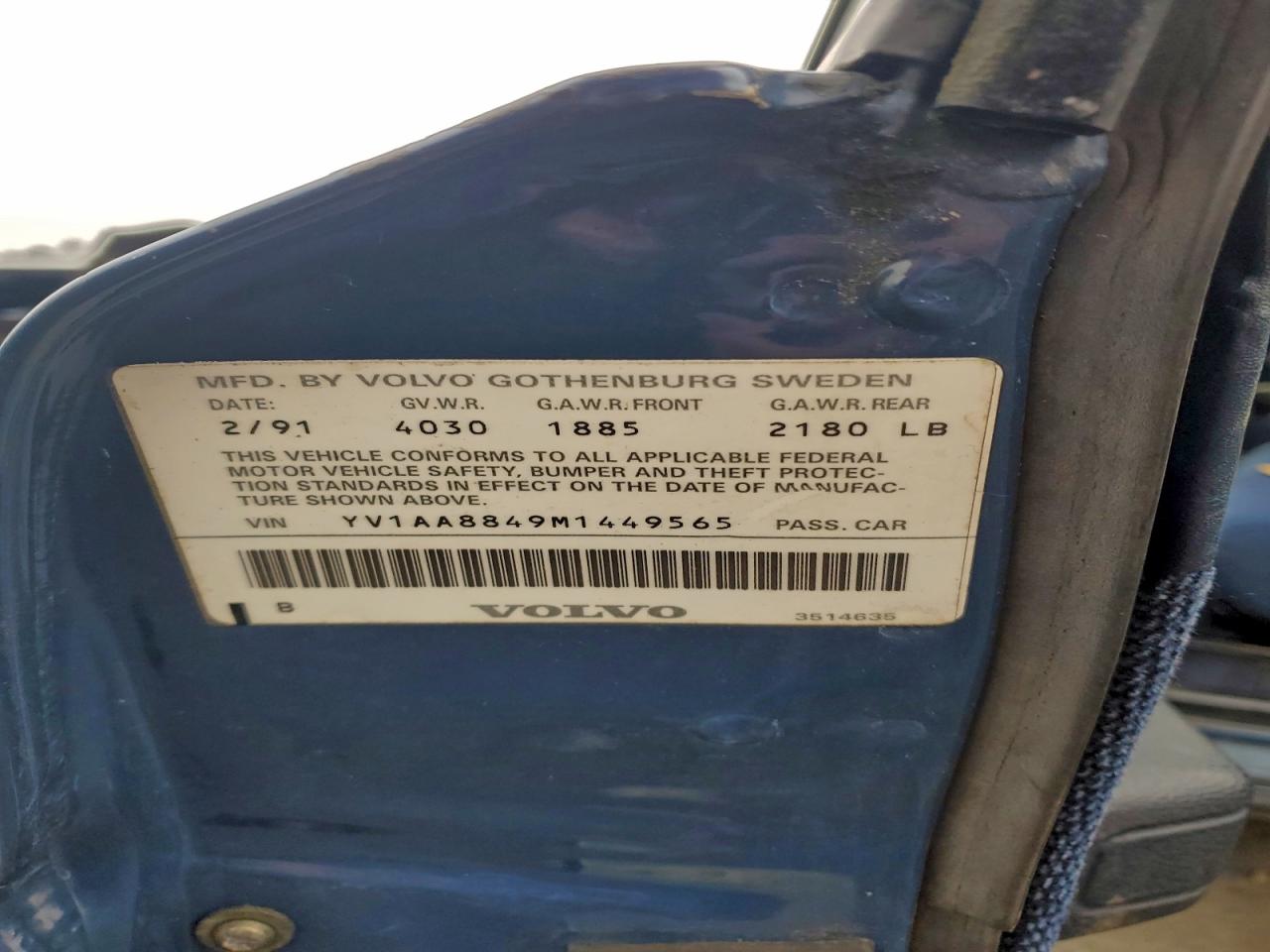 1991 Volvo 240 Blue vin: YV1AA8849M1449565