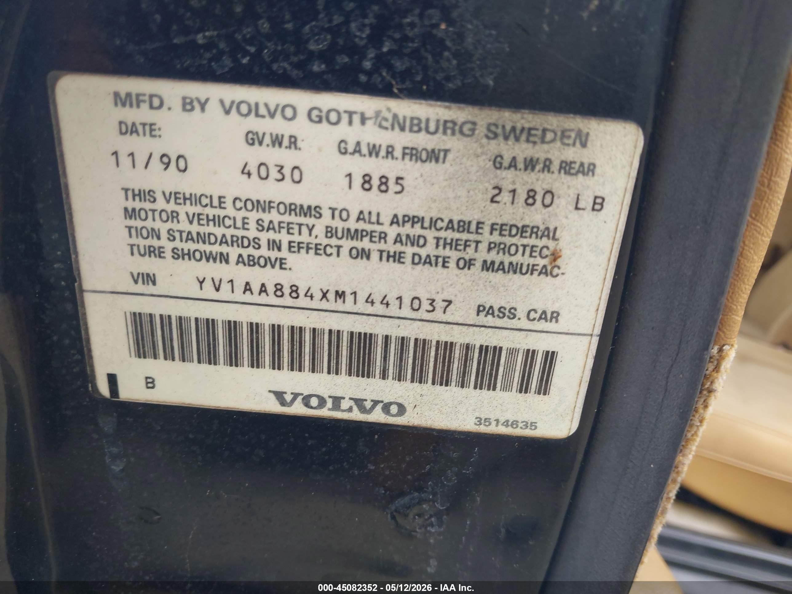 1991 Volvo 240   Black vin: YV1AA884XM1441037