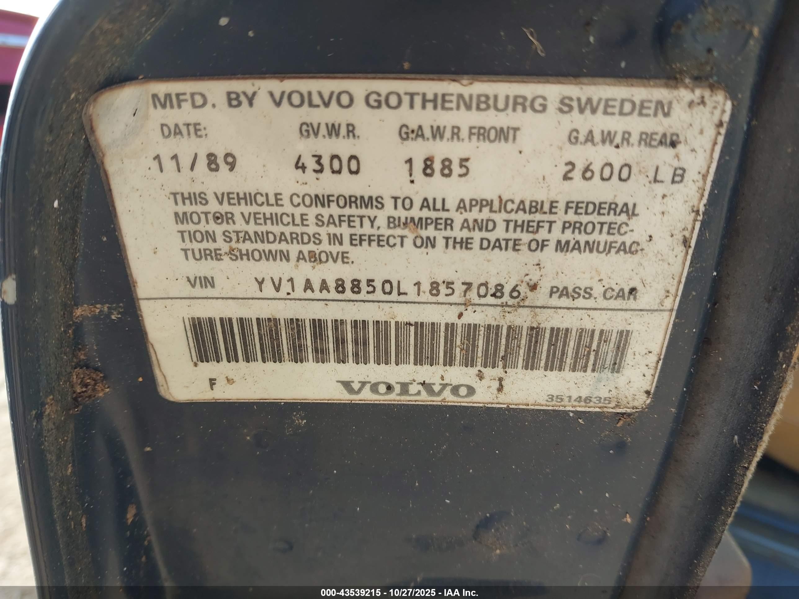 1990 Volvo 240 Dl Blue vin: YV1AA8850L1857086