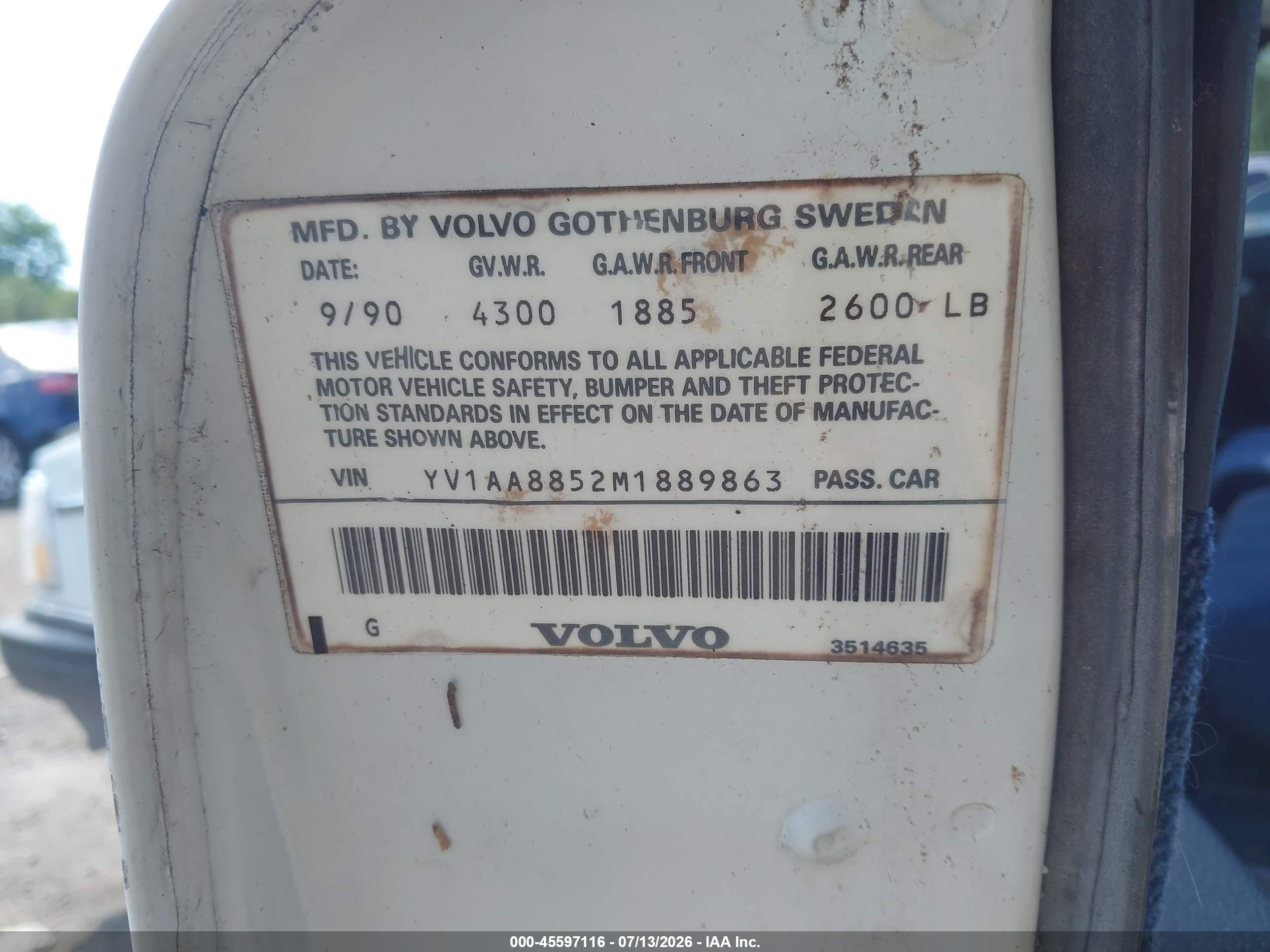 1991 Volvo 240 Se White vin: YV1AA8852M1889863