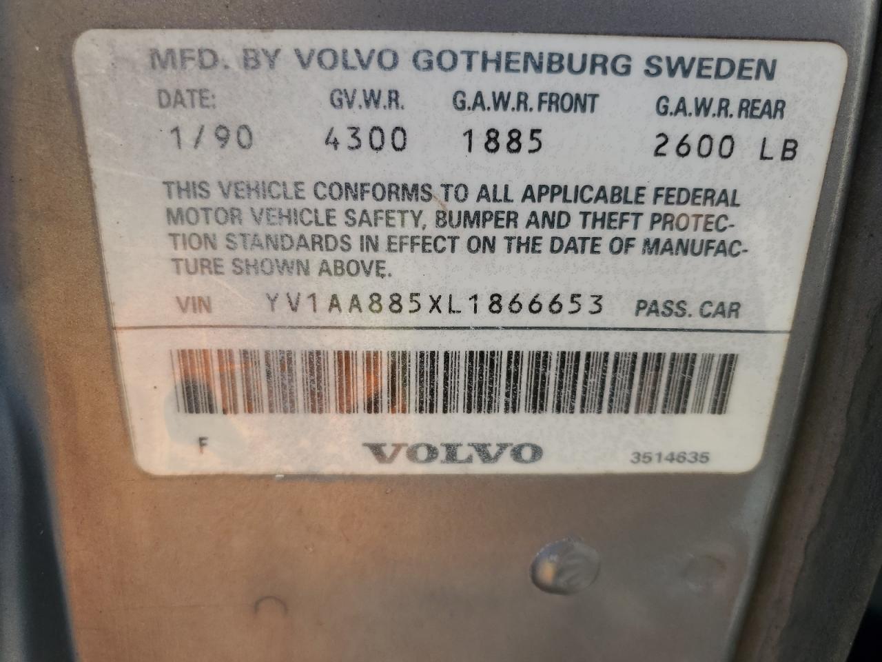 1990 Volvo 240 Base Серый vin: YV1AA885XL1866653