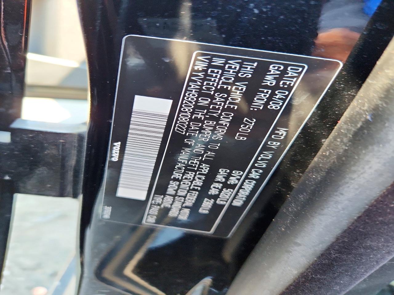 2008 Volvo S80 T6 Turbo Черный vin: YV1AH992081080227