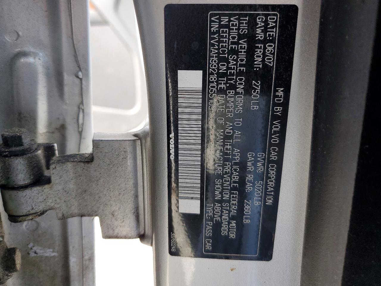 2008 Volvo S80 T6 Turbo Silver vin: YV1AH992181055109