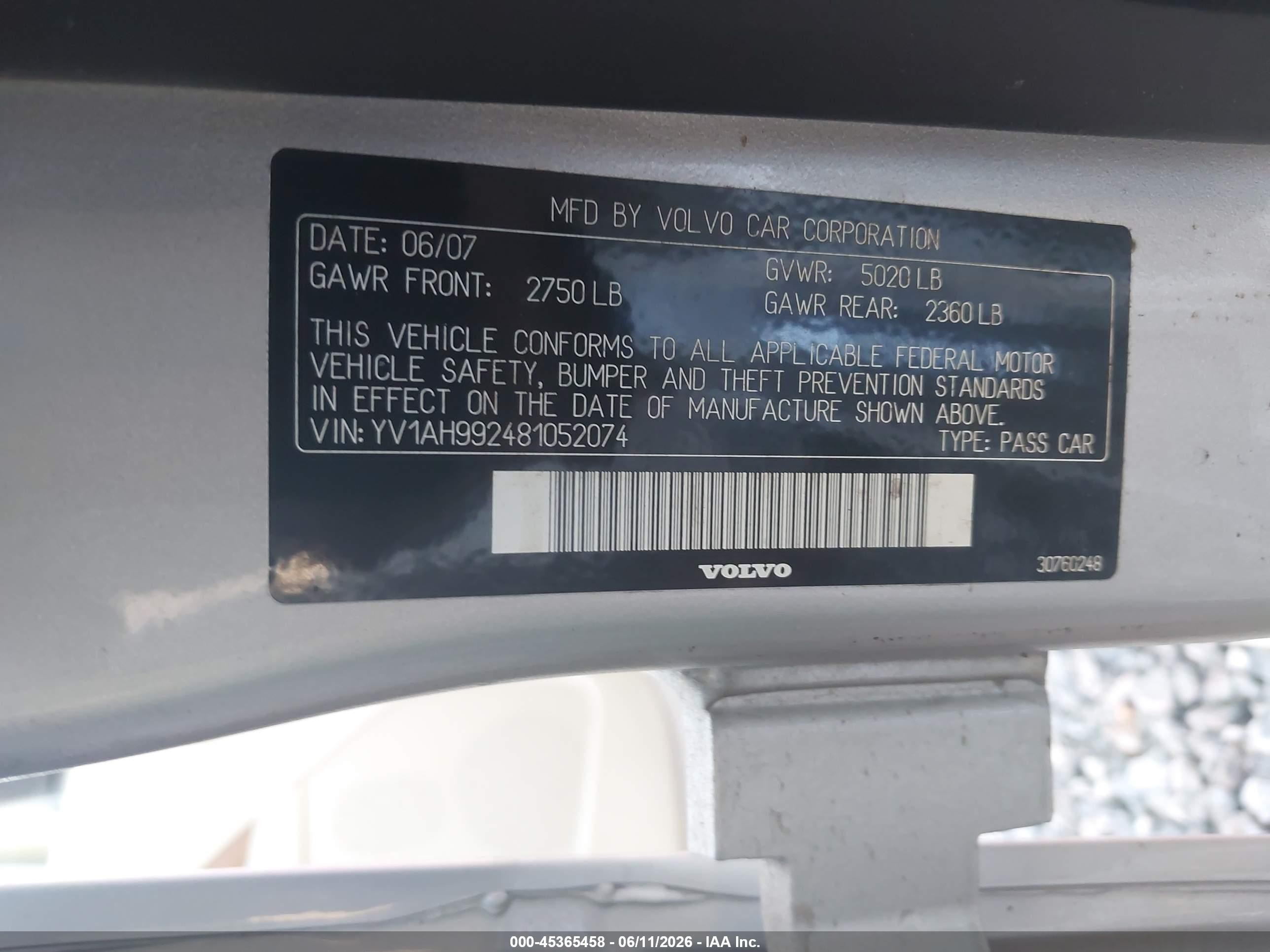 2008 Volvo S80 T6 Gray vin: YV1AH992481052074
