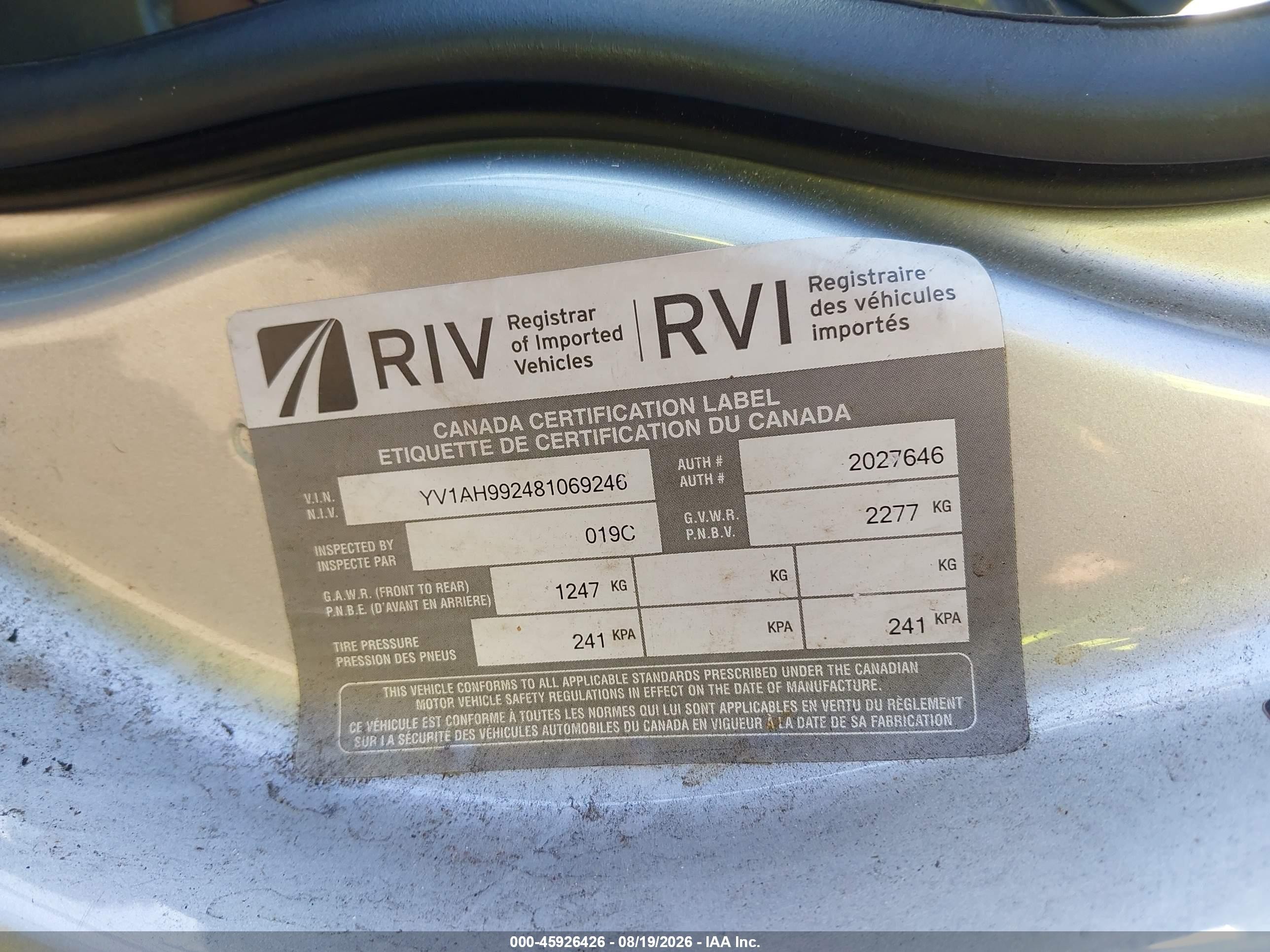 2008 Volvo S80 3.0l Turbo Silver vin: YV1AH992481069246