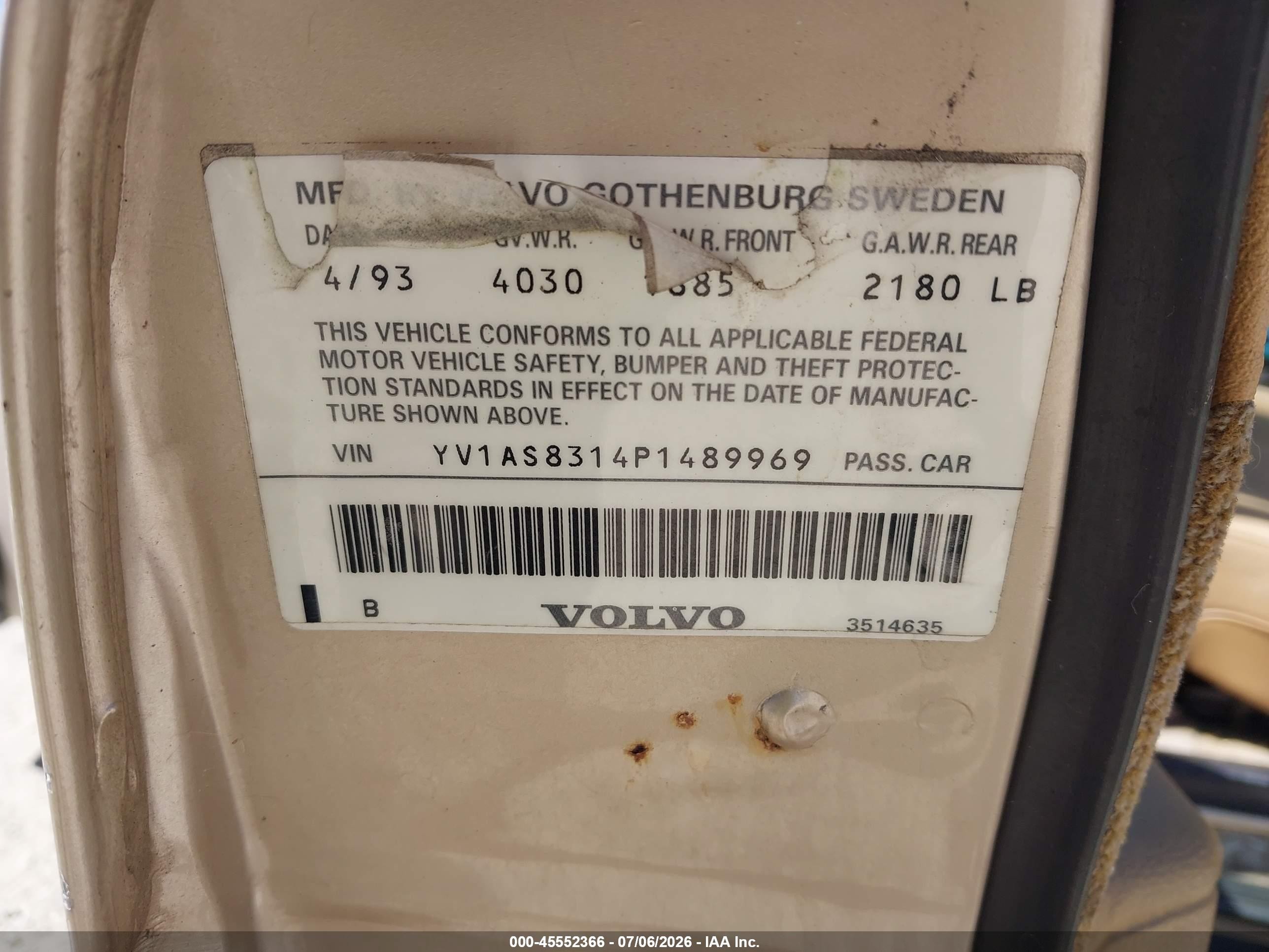 1993 Volvo 240   Brown vin: YV1AS8314P1489969
