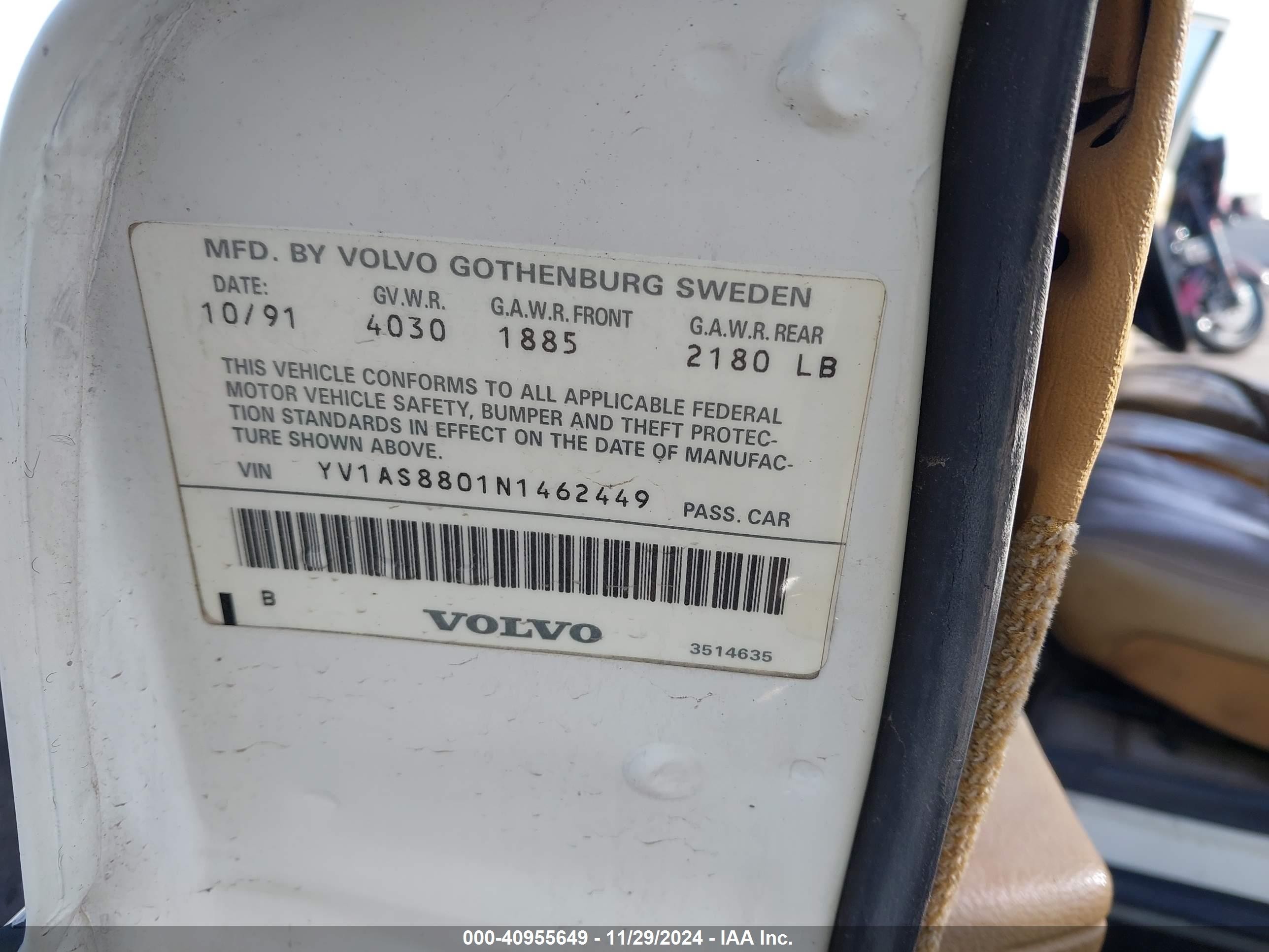 1992 Volvo 240 Gl White vin: YV1AS8801N1462449