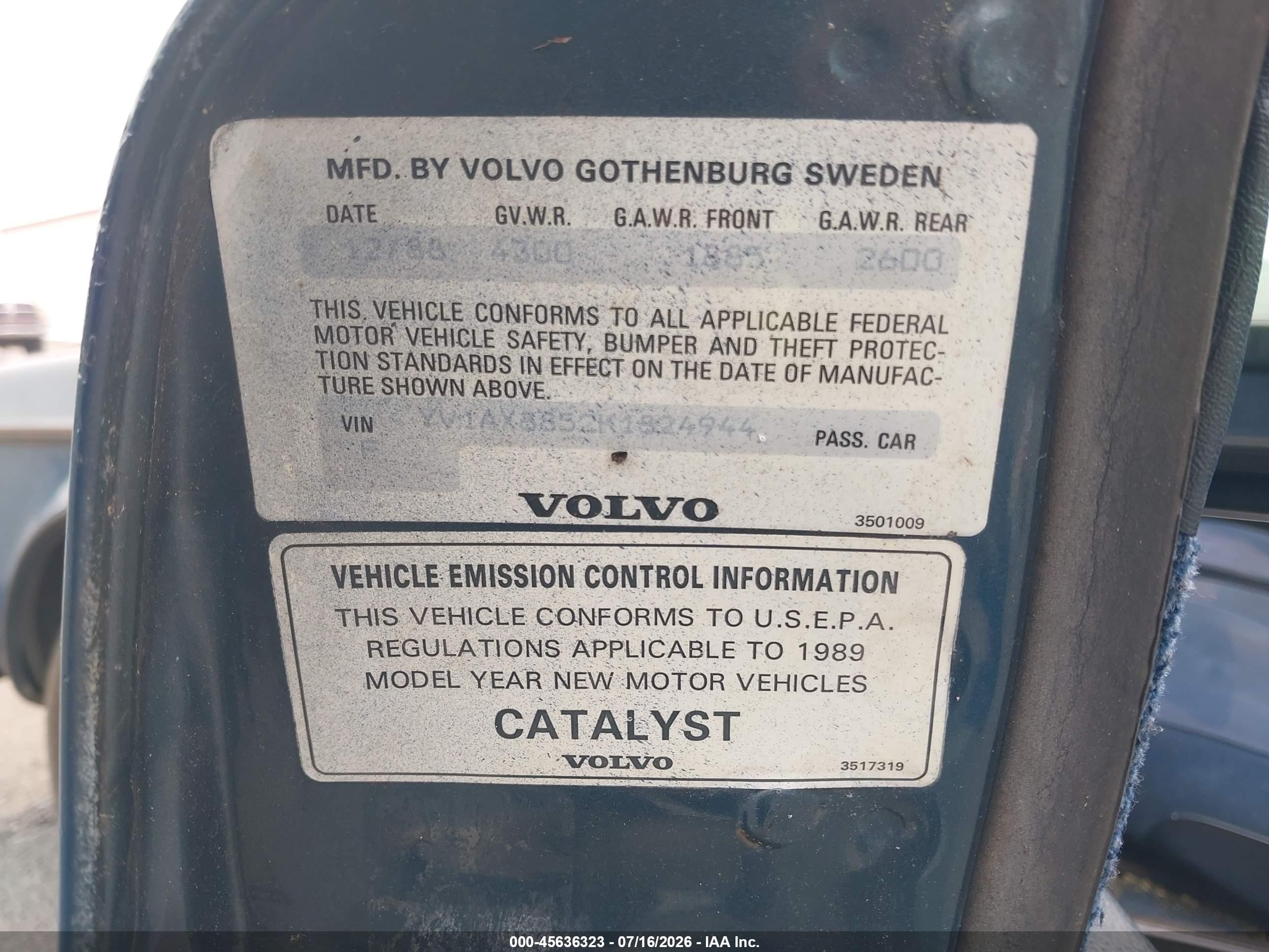 1992 Volvo 240 Gl Blue vin: YV1AS8802N1471029