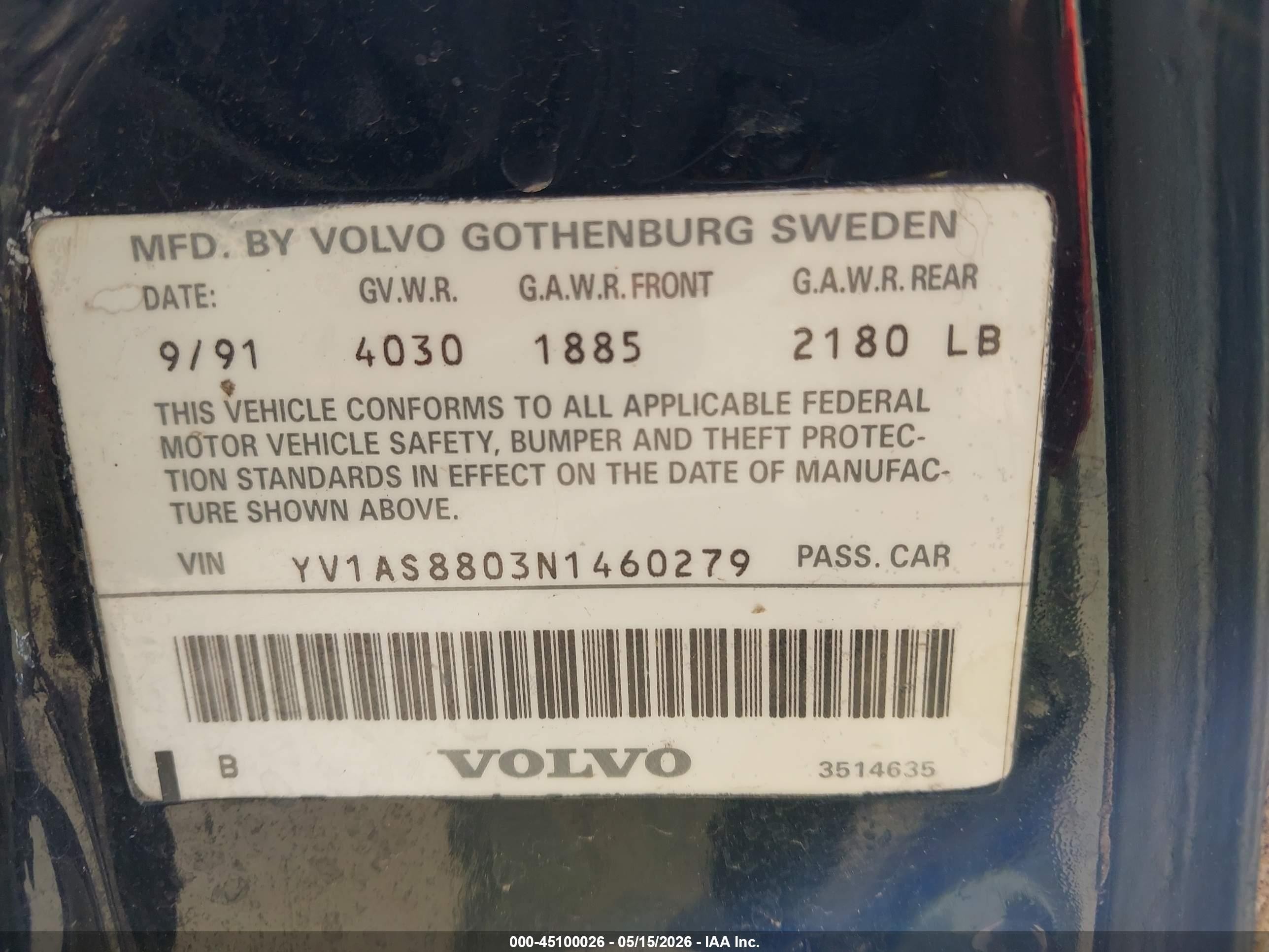1992 Volvo 240 Gl Black vin: YV1AS8803N1460279