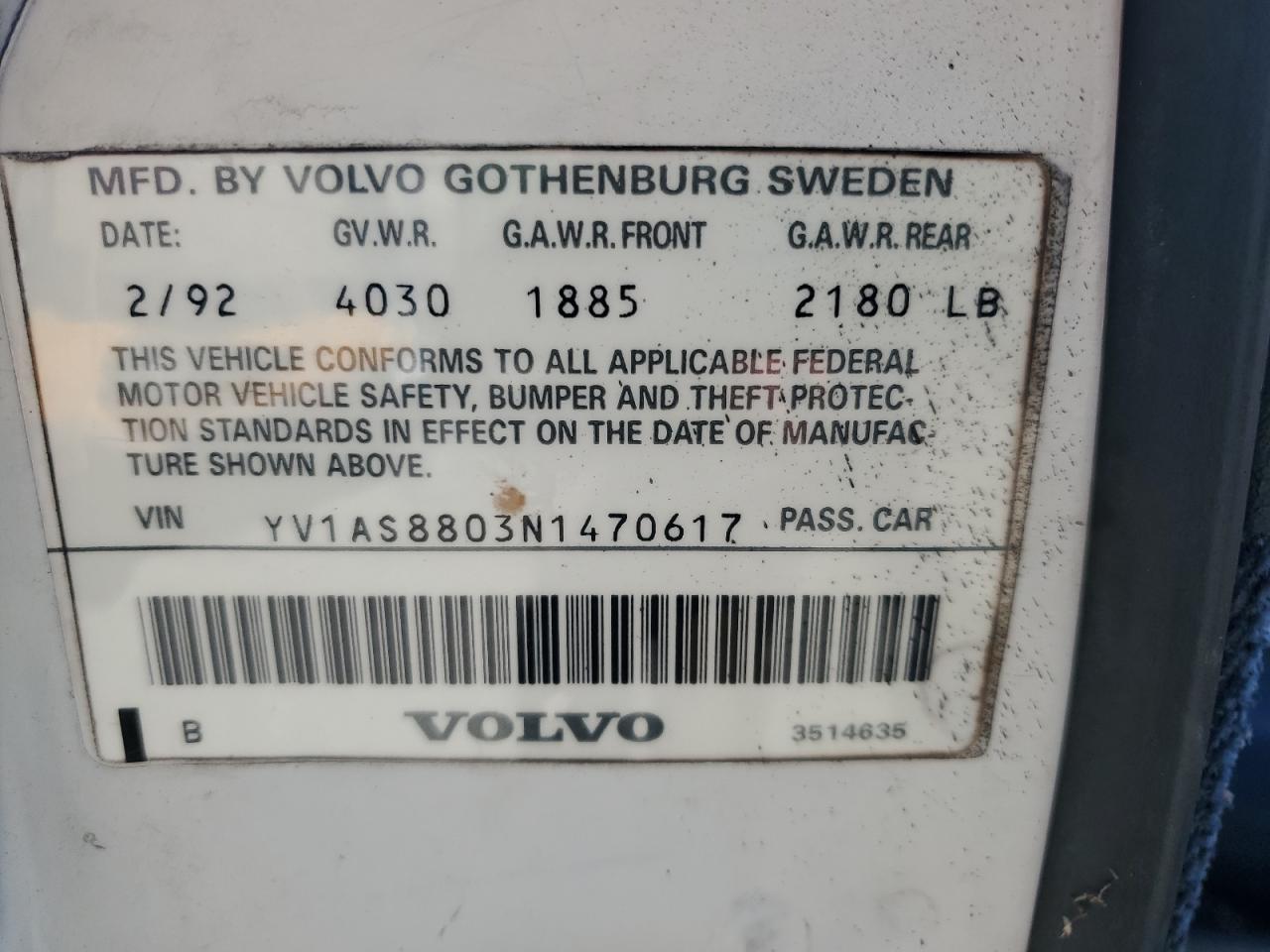 1992 Volvo 240 Base White vin: YV1AS8803N1470617