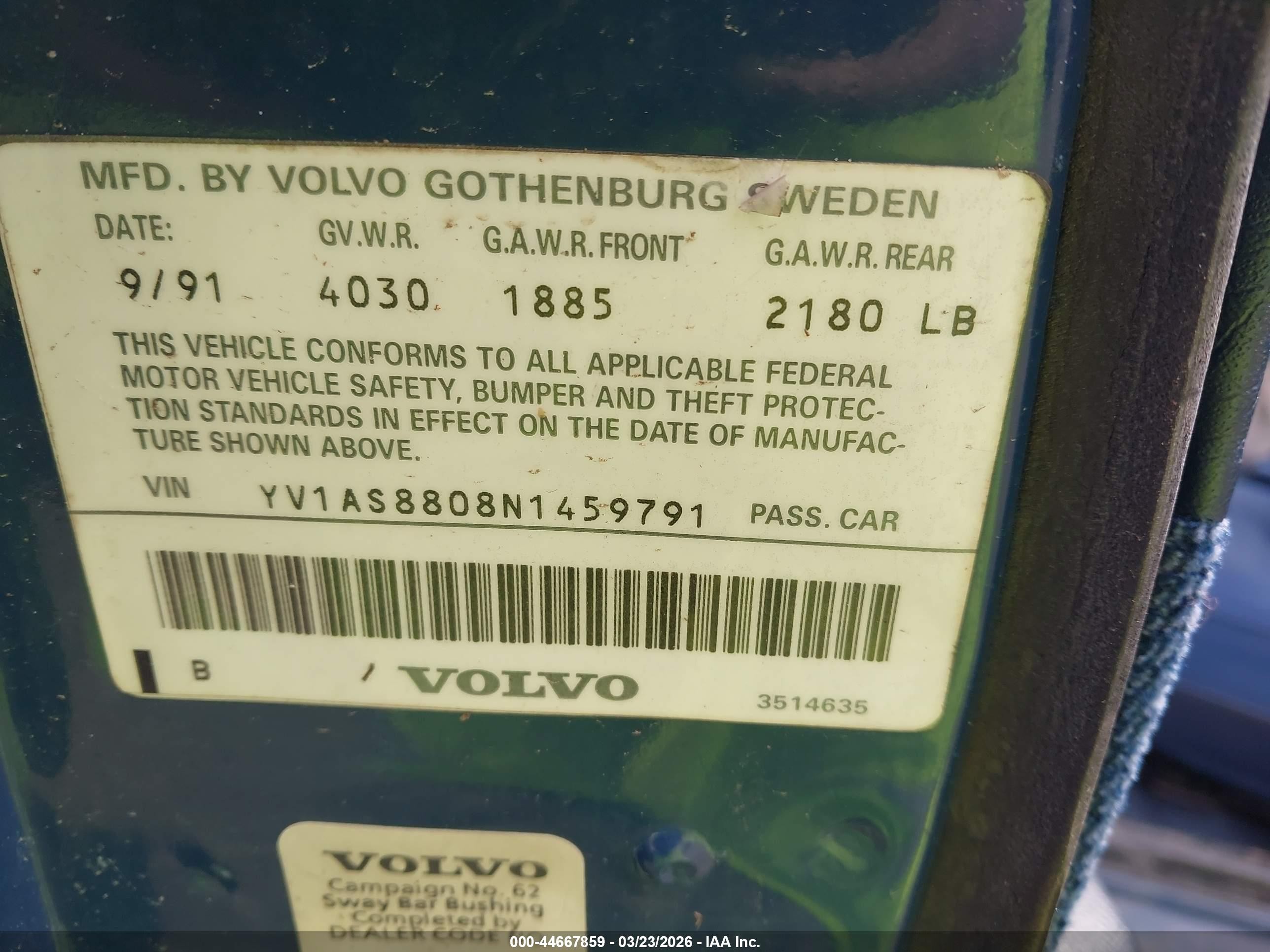 1992 Volvo 240 Gl Blue vin: YV1AS8808N1459791