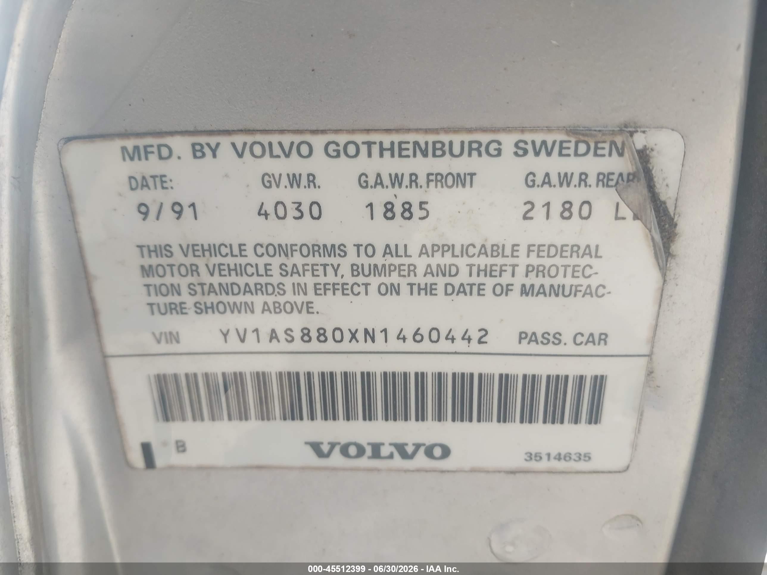 1992 Volvo 240 Gl Silver vin: YV1AS880XN1460442