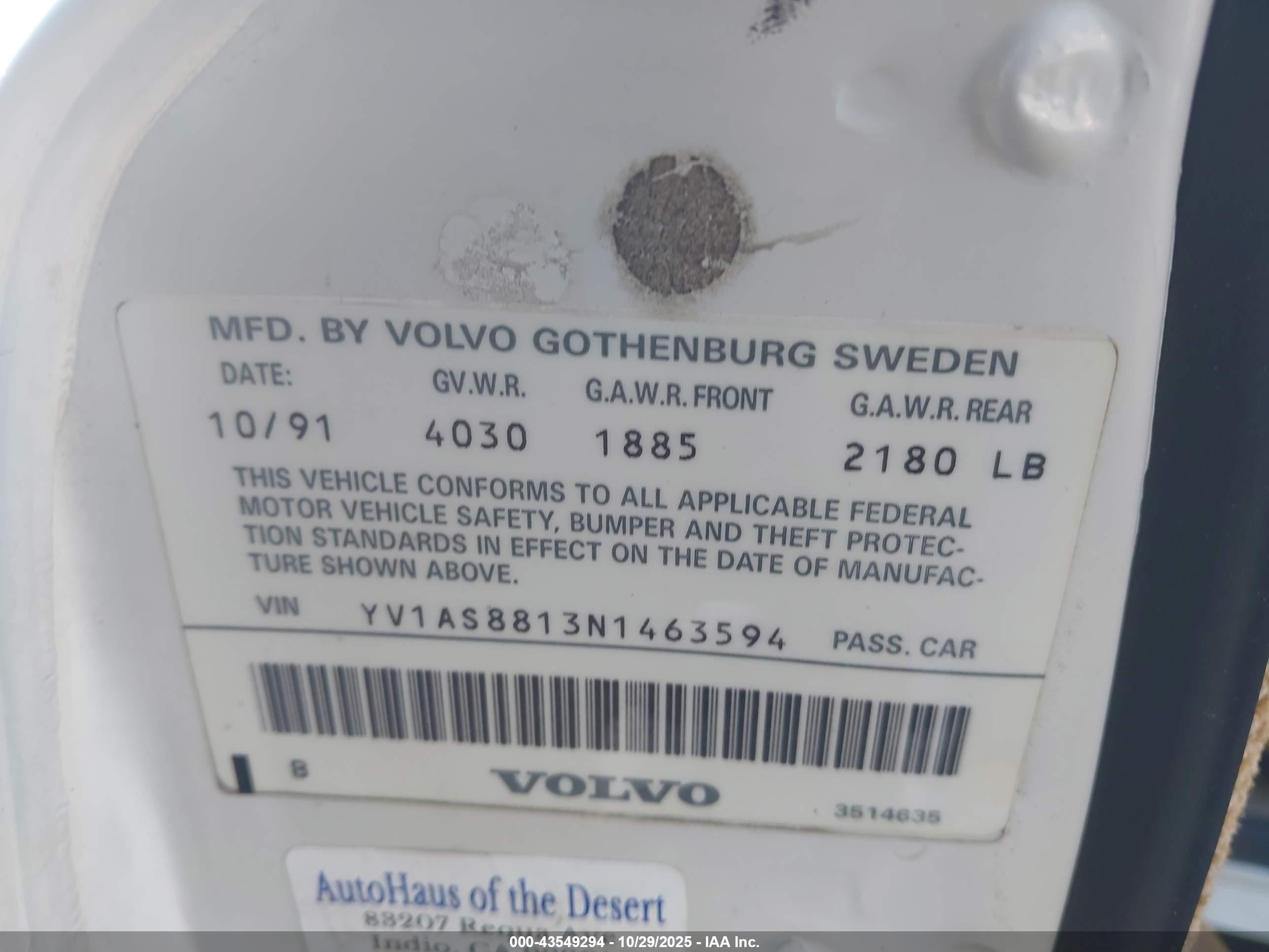 1992 Volvo 240 Gl White vin: YV1AS8813N1463594