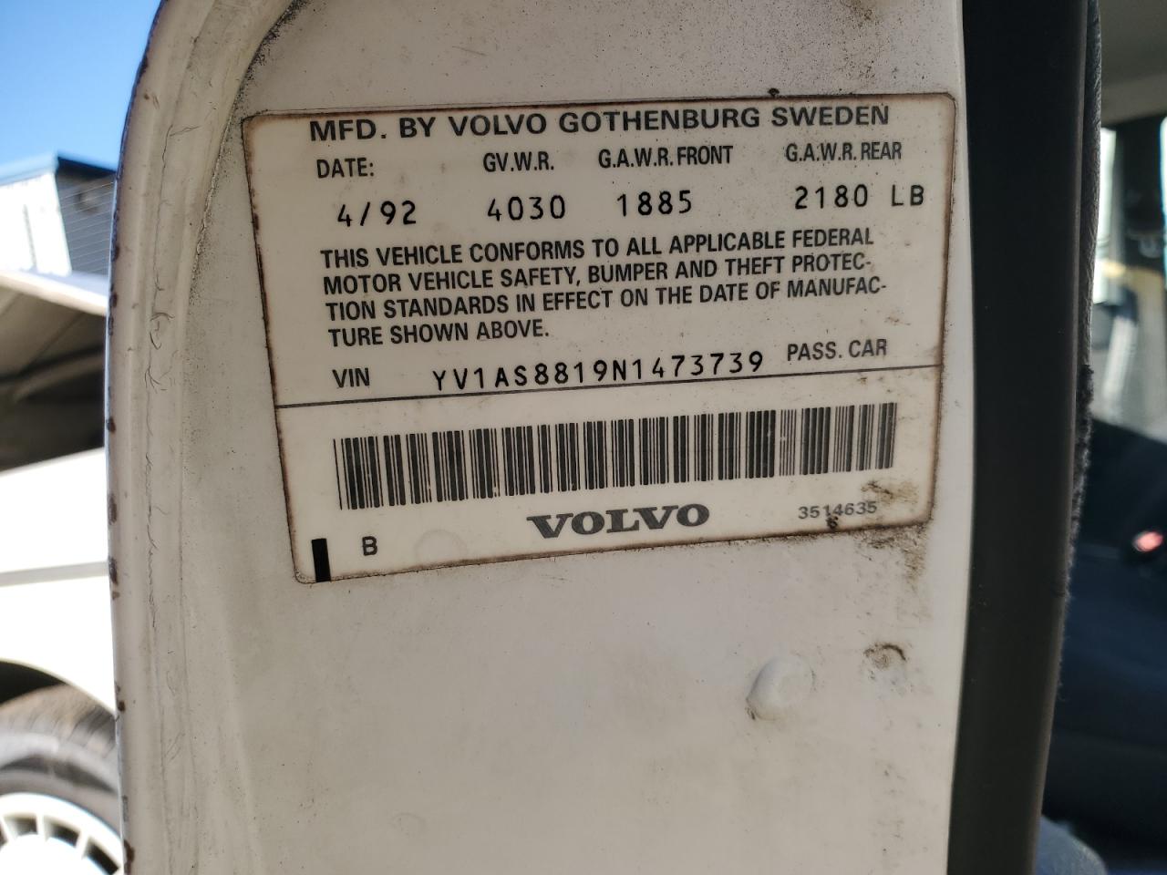 1992 Volvo 240 Base White vin: YV1AS8819N1473739