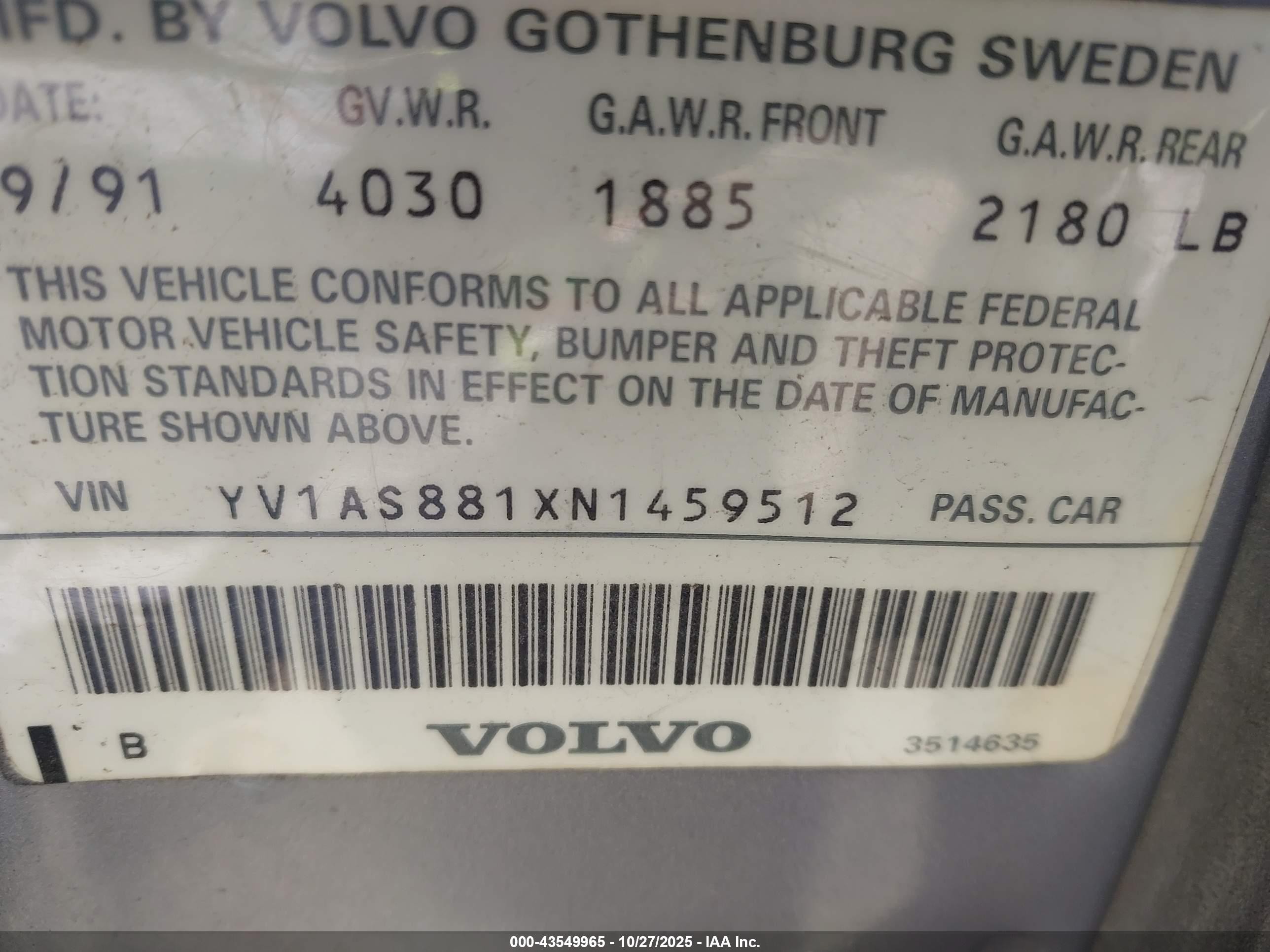 1992 Volvo 240 Gl Gray vin: YV1AS881XN1459512