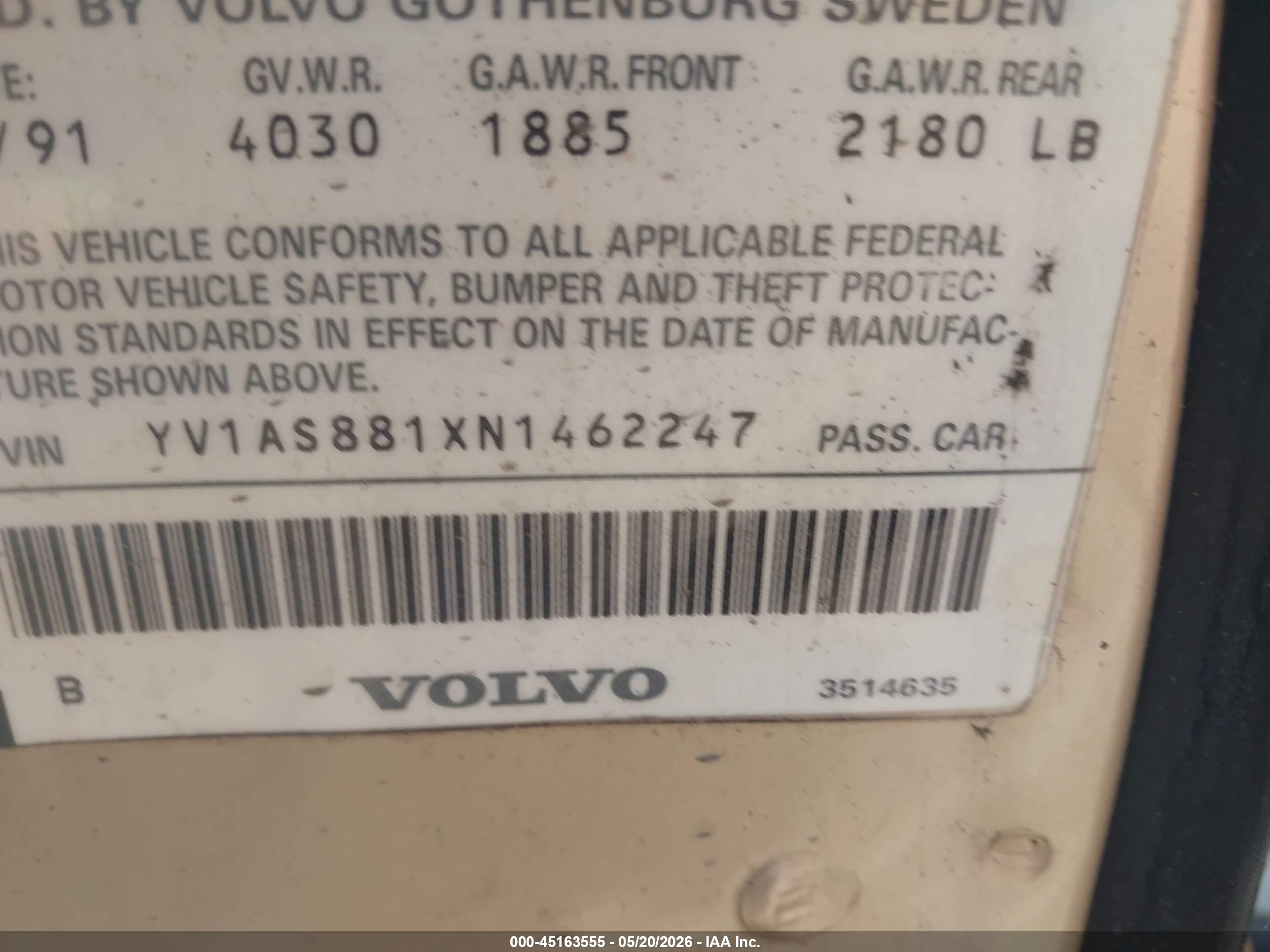 1992 Volvo 240 Gl Gold vin: YV1AS881XN1462247