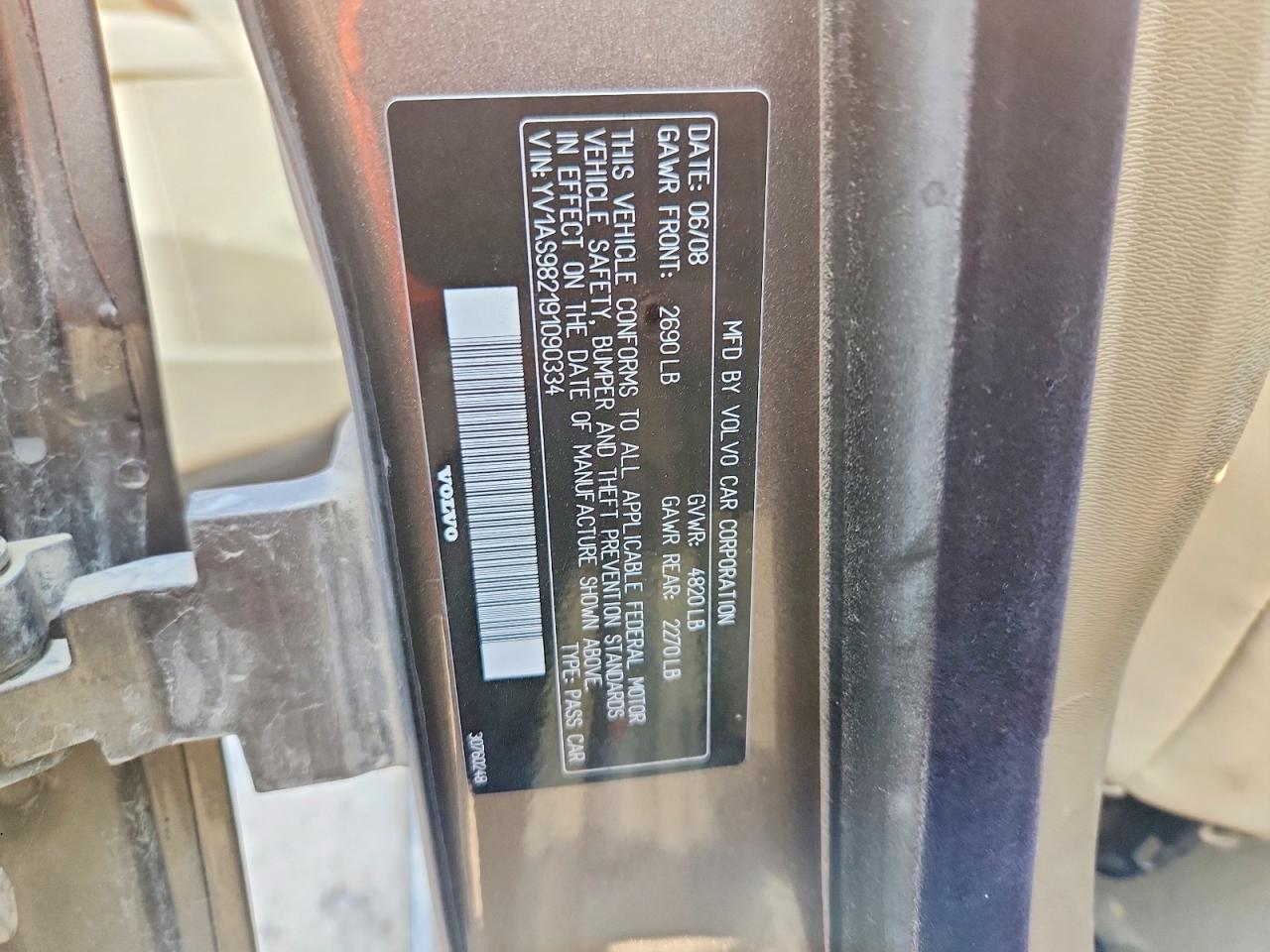 2009 Volvo S80 3.2 Gold vin: YV1AS982191090334