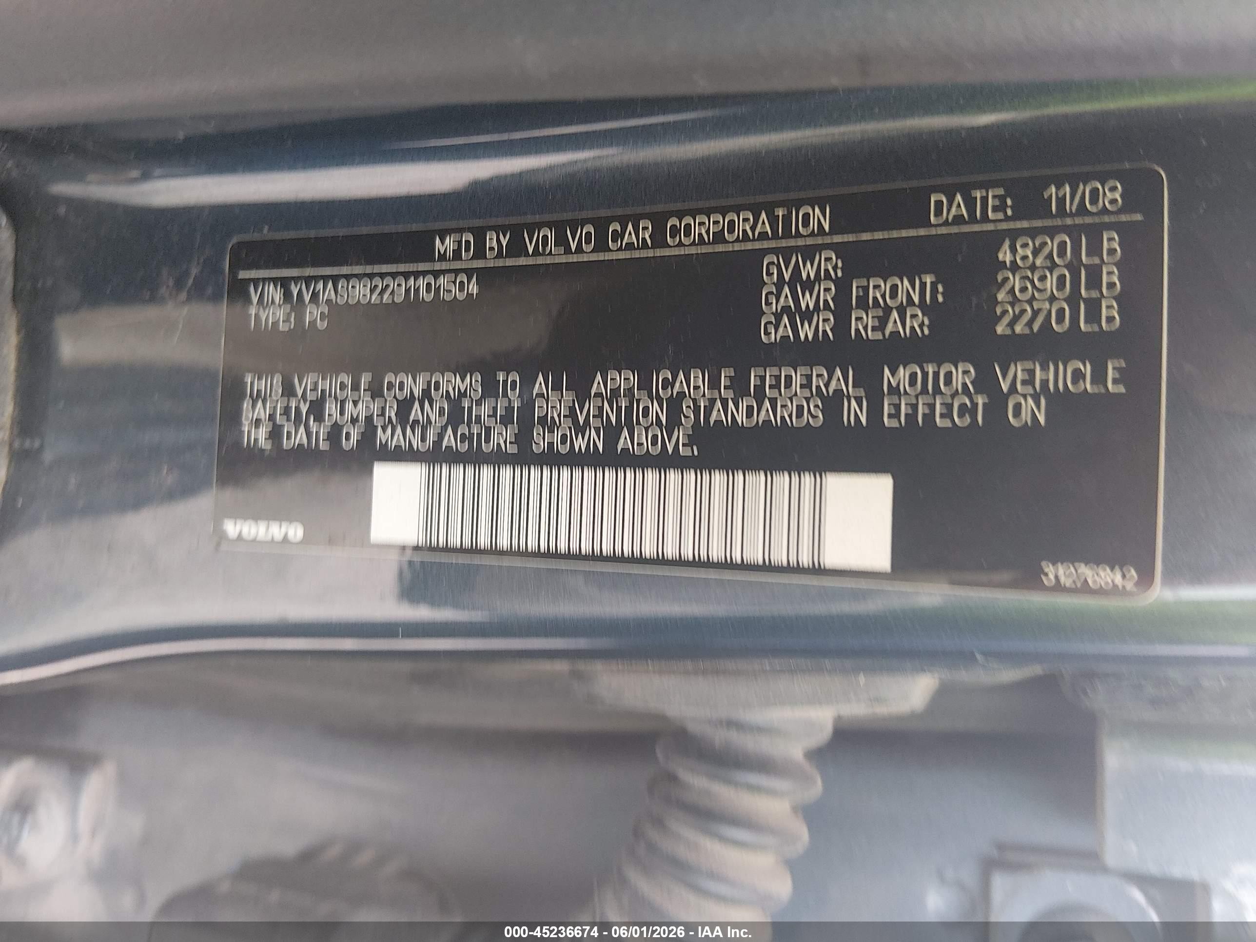 2009 Volvo S80 3.2 Blue vin: YV1AS982291101504