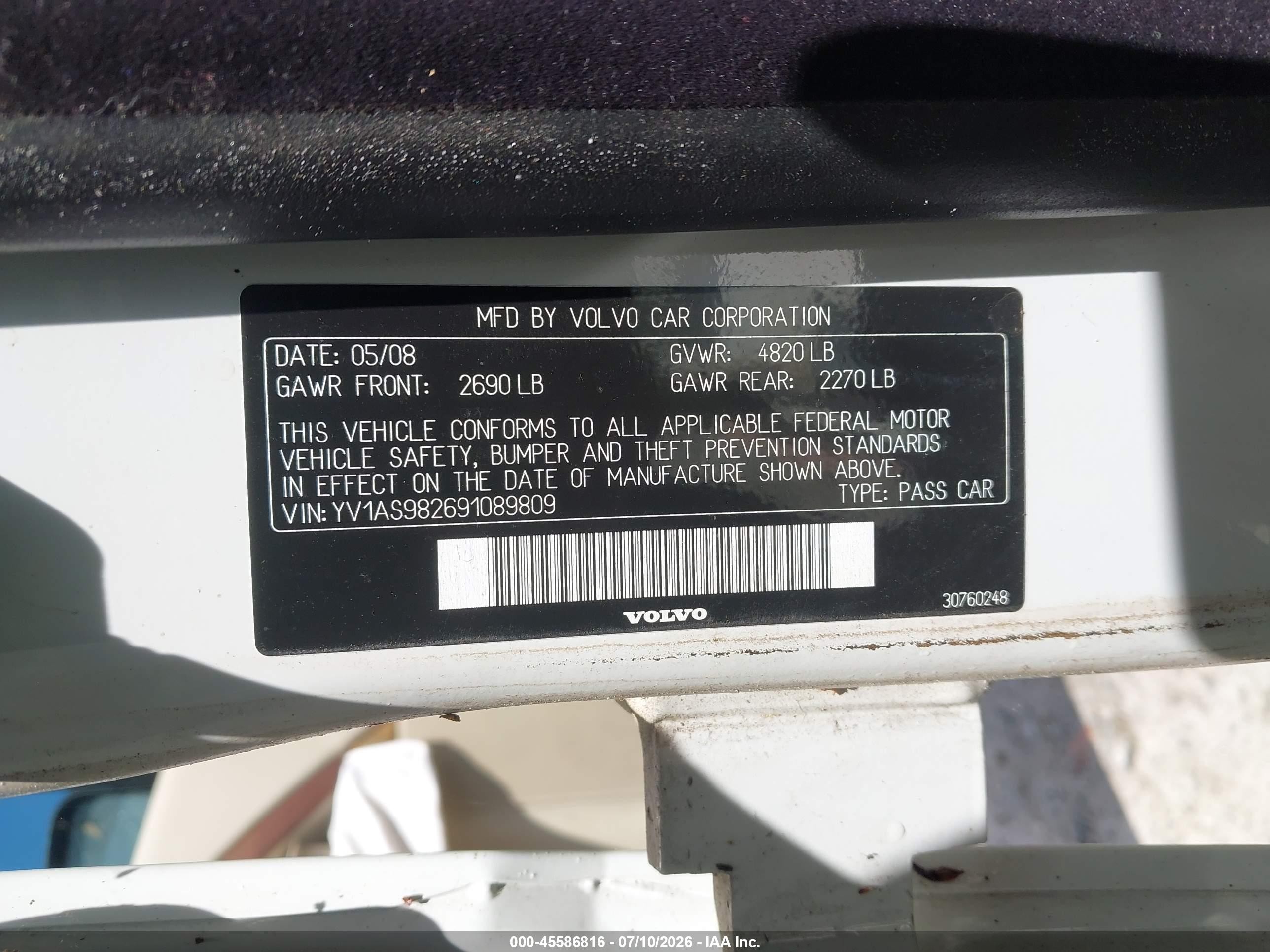 2009 Volvo S80 3.2 White vin: YV1AS982691089809