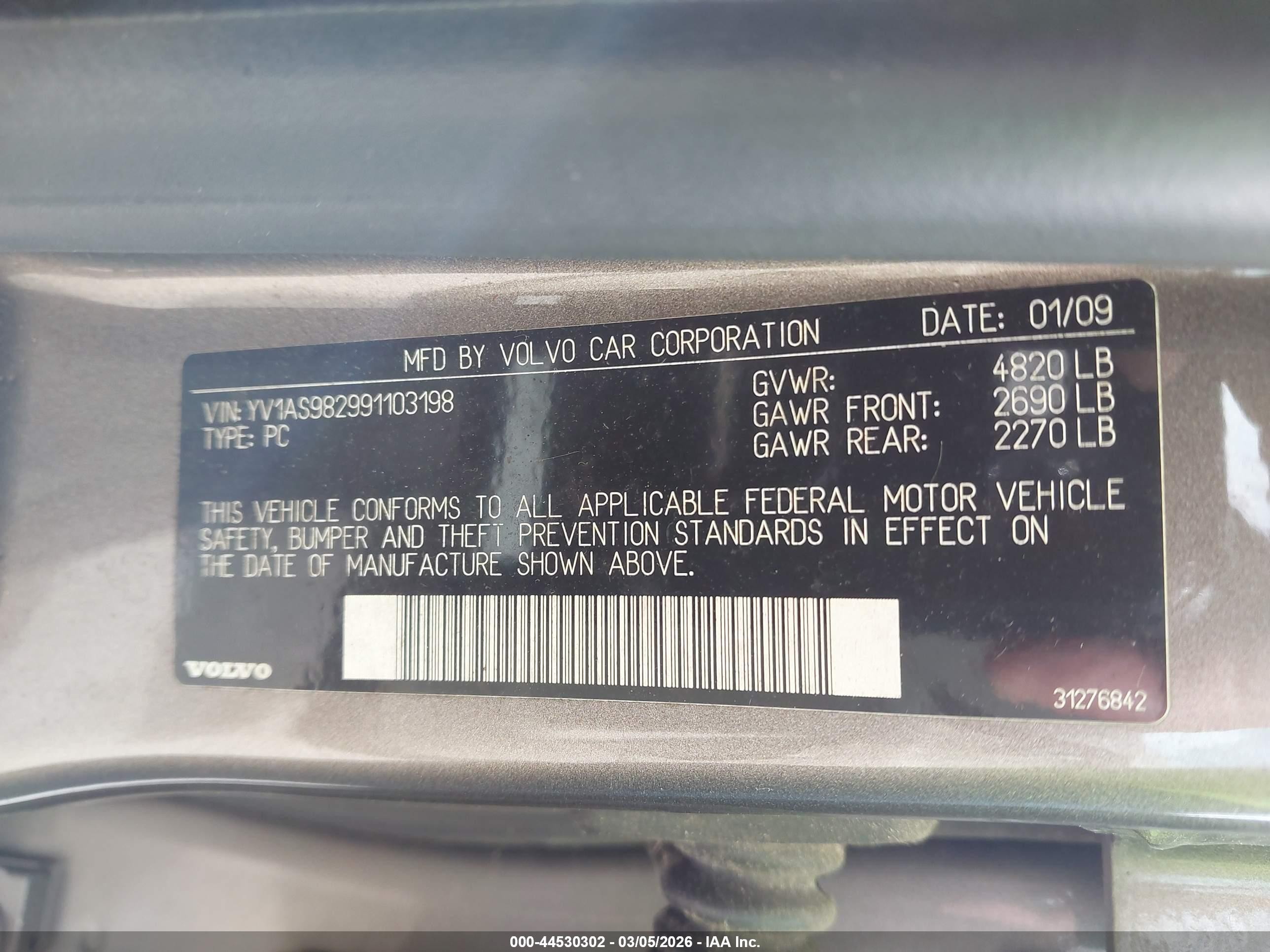 2009 Volvo S80 3.2 Brown vin: YV1AS982991103198