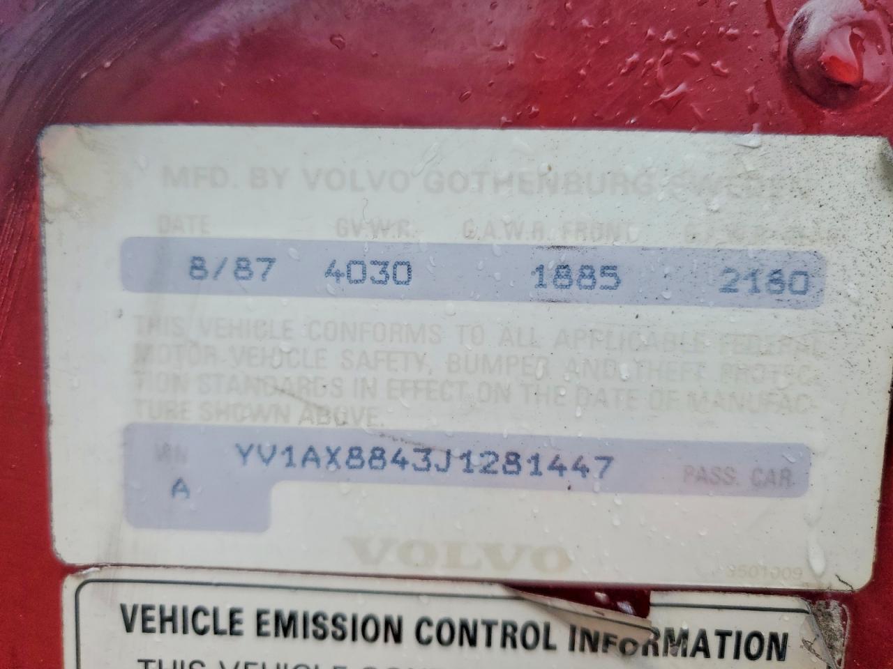 1988 Volvo 244 Dl Красный vin: YV1AX8843J1281447