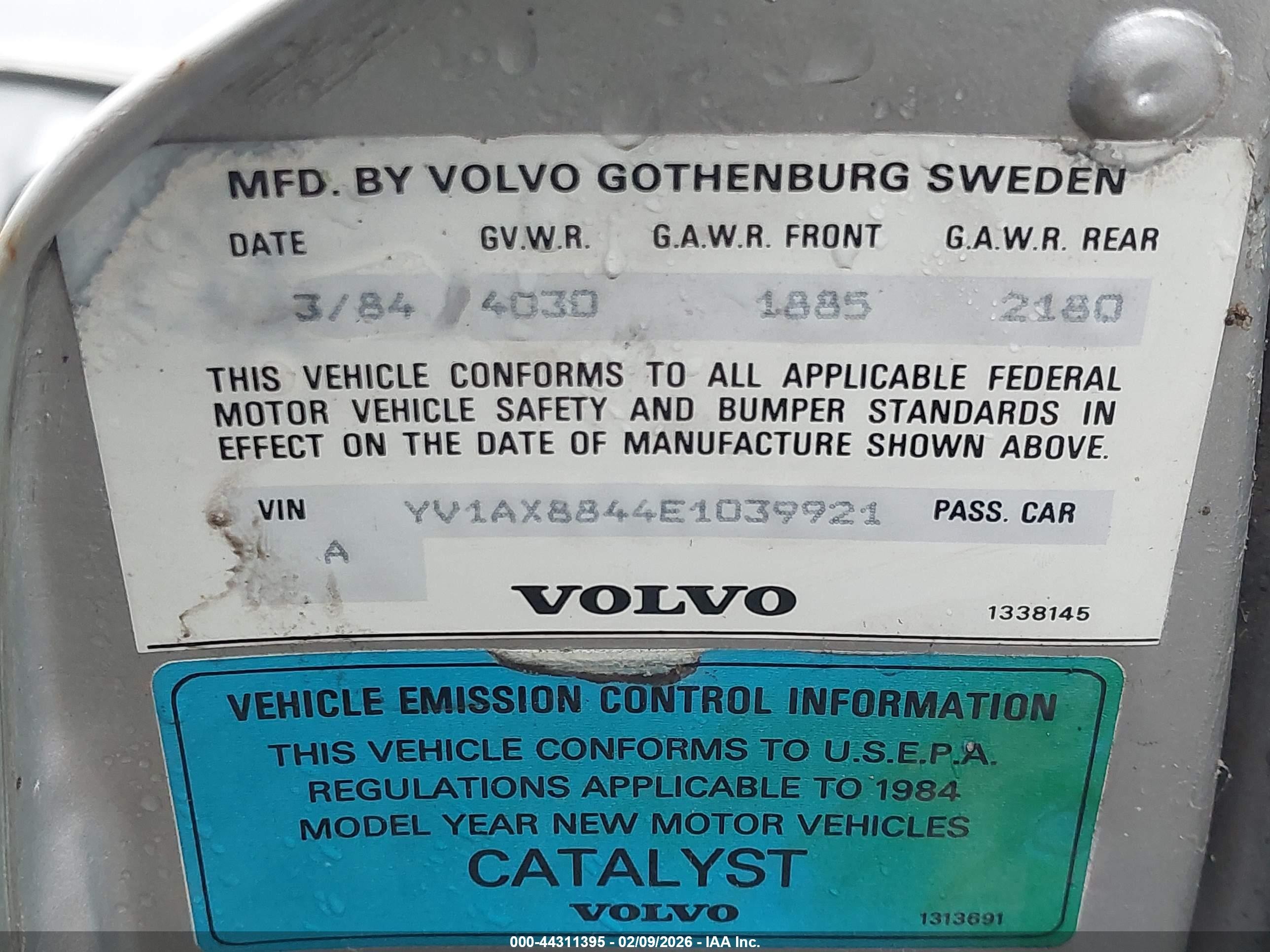 1984 Volvo 244 Dl/gl Silver vin: YV1AX8844E1039921