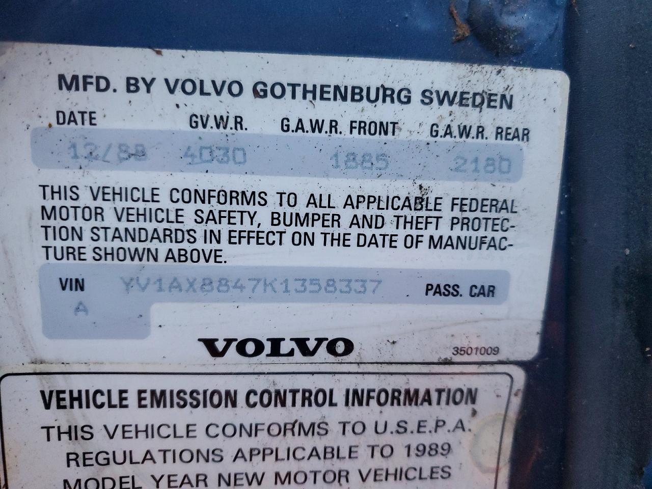 1989 Volvo 244 Dl Blue vin: YV1AX8847K1358337