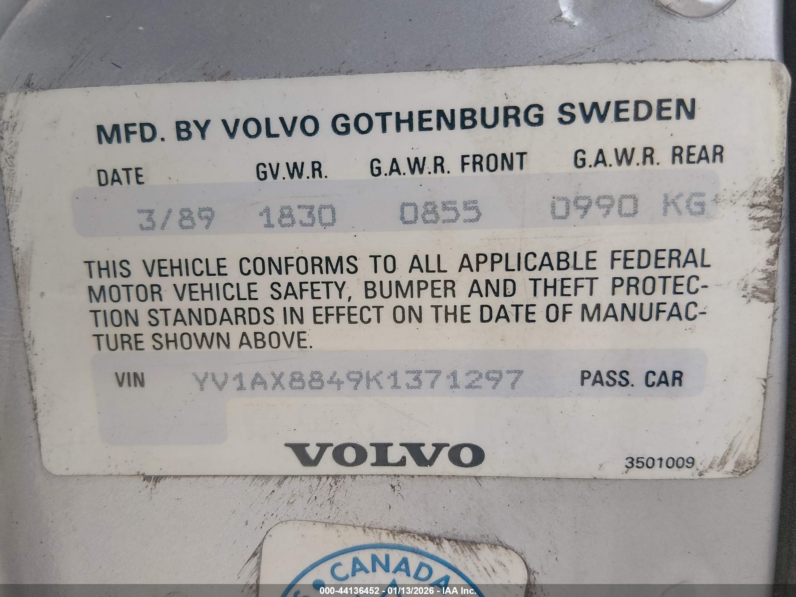 1989 Volvo 244 Dl/gl Silver vin: YV1AX8849K1371297
