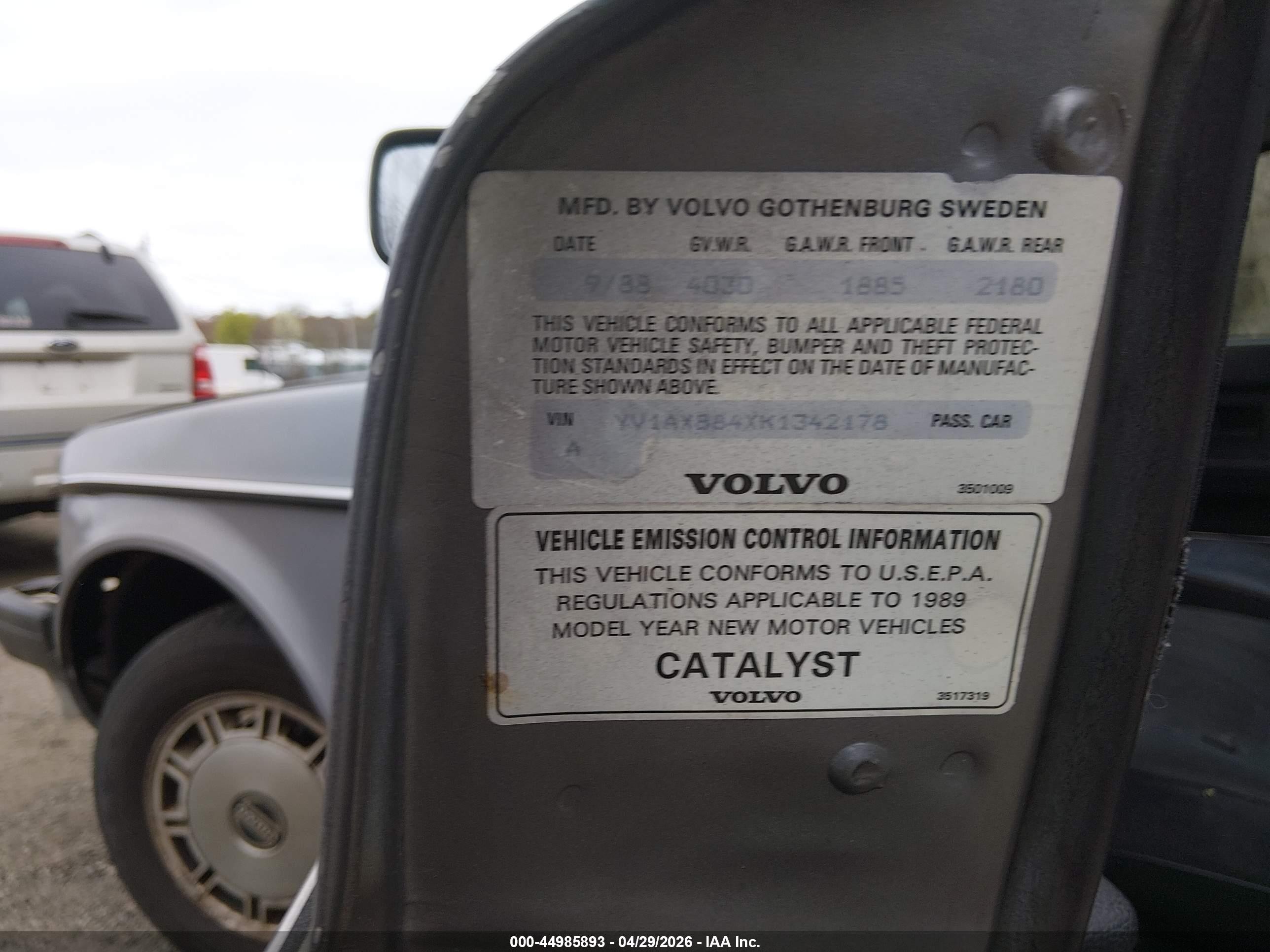 1989 Volvo 244 Dl/gl Серый vin: YV1AX884XK1342178