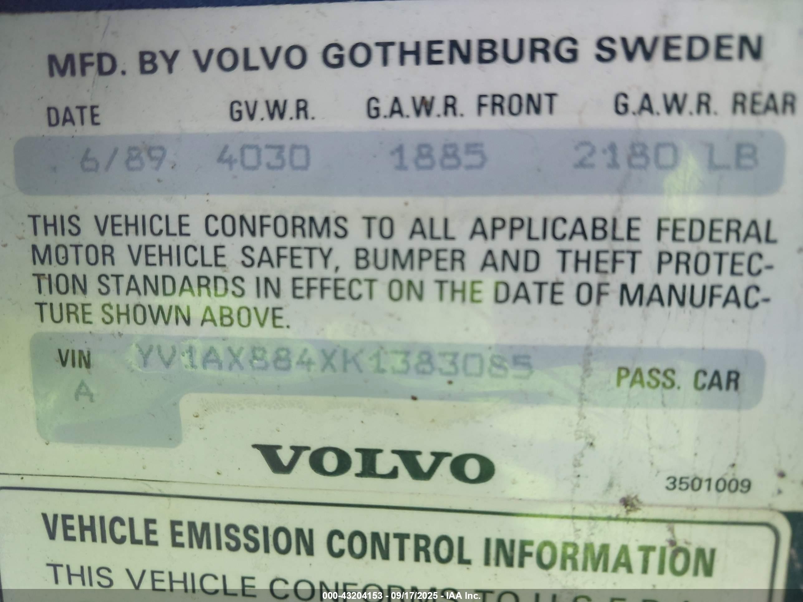 1989 Volvo 244 Dl/gl Blue vin: YV1AX884XK1383085