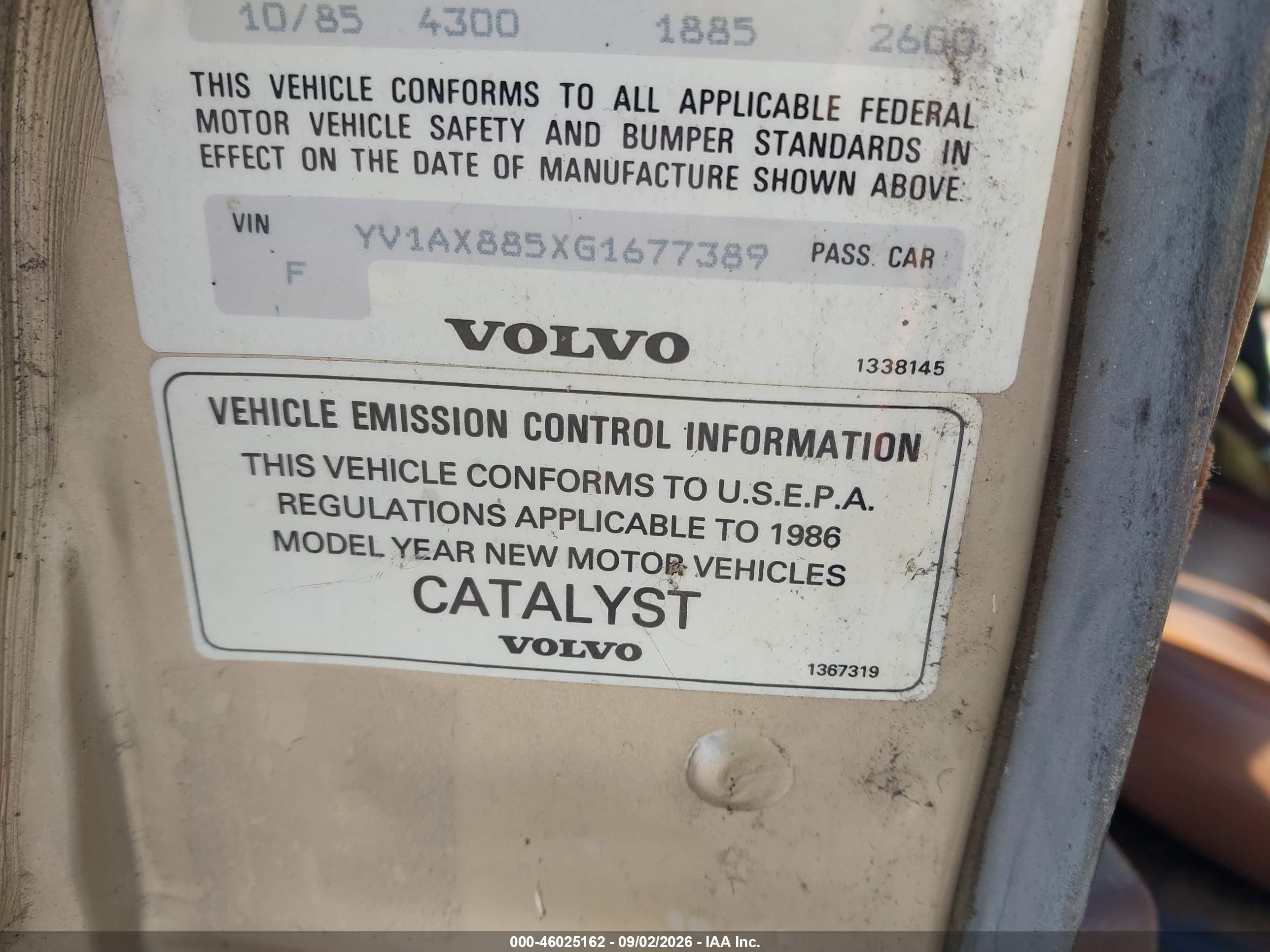 1986 Volvo 245 Dl/gl Золотой vin: YV1AX885XG1677389