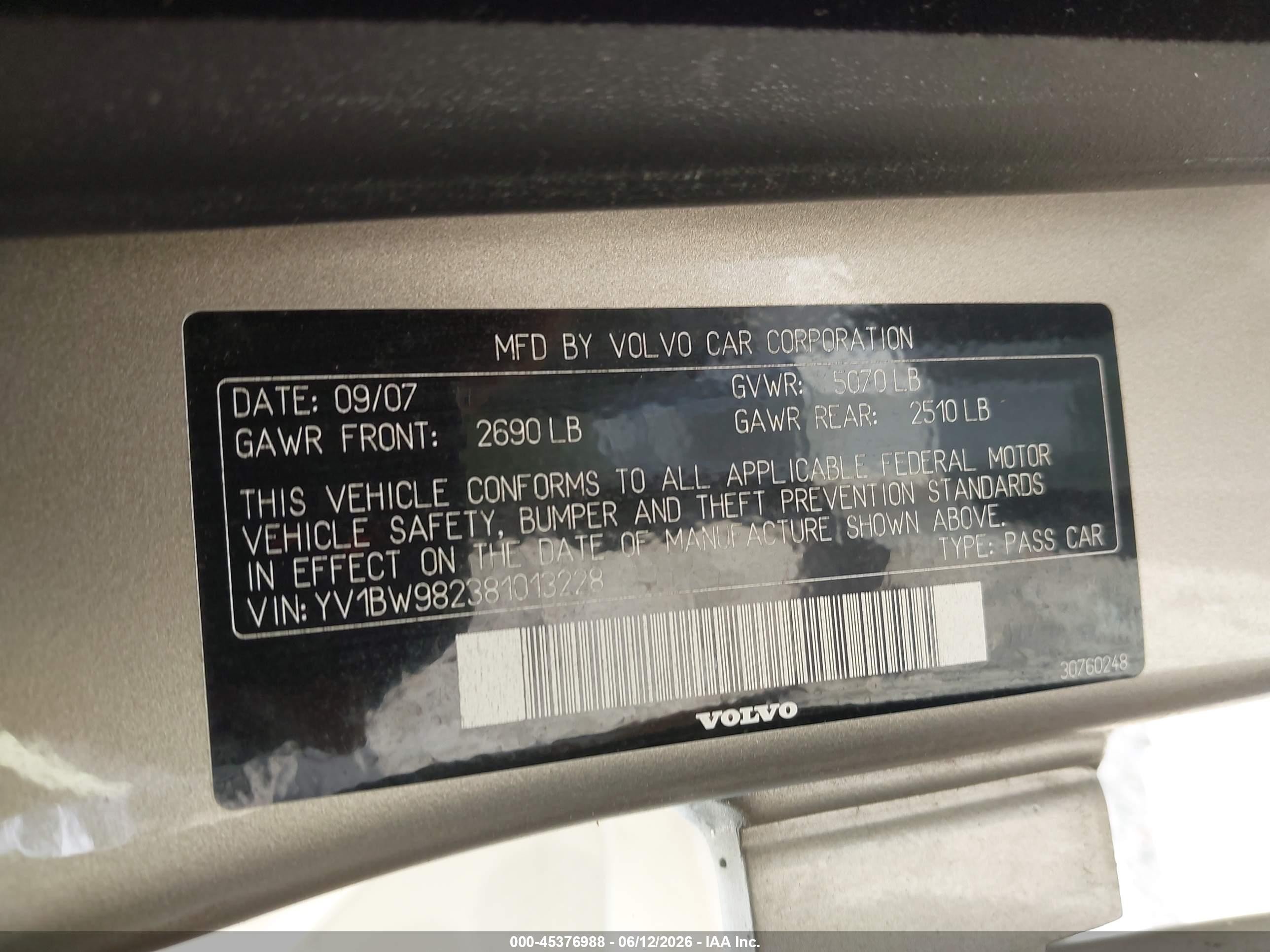 2008 Volvo V70 3.2 Brown vin: YV1BW982381013228