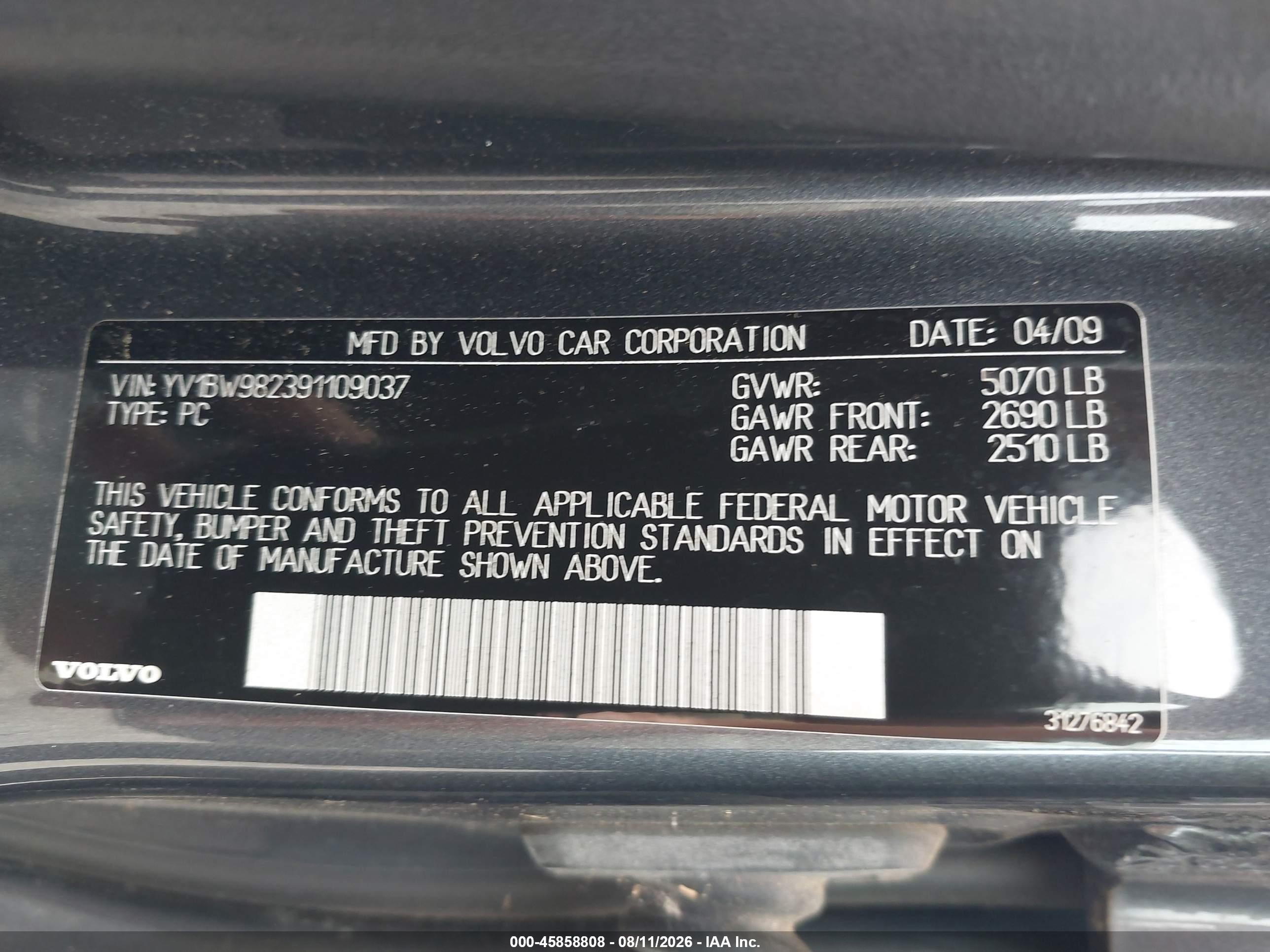 2009 Volvo V70 3.2 Серый vin: YV1BW982391109037