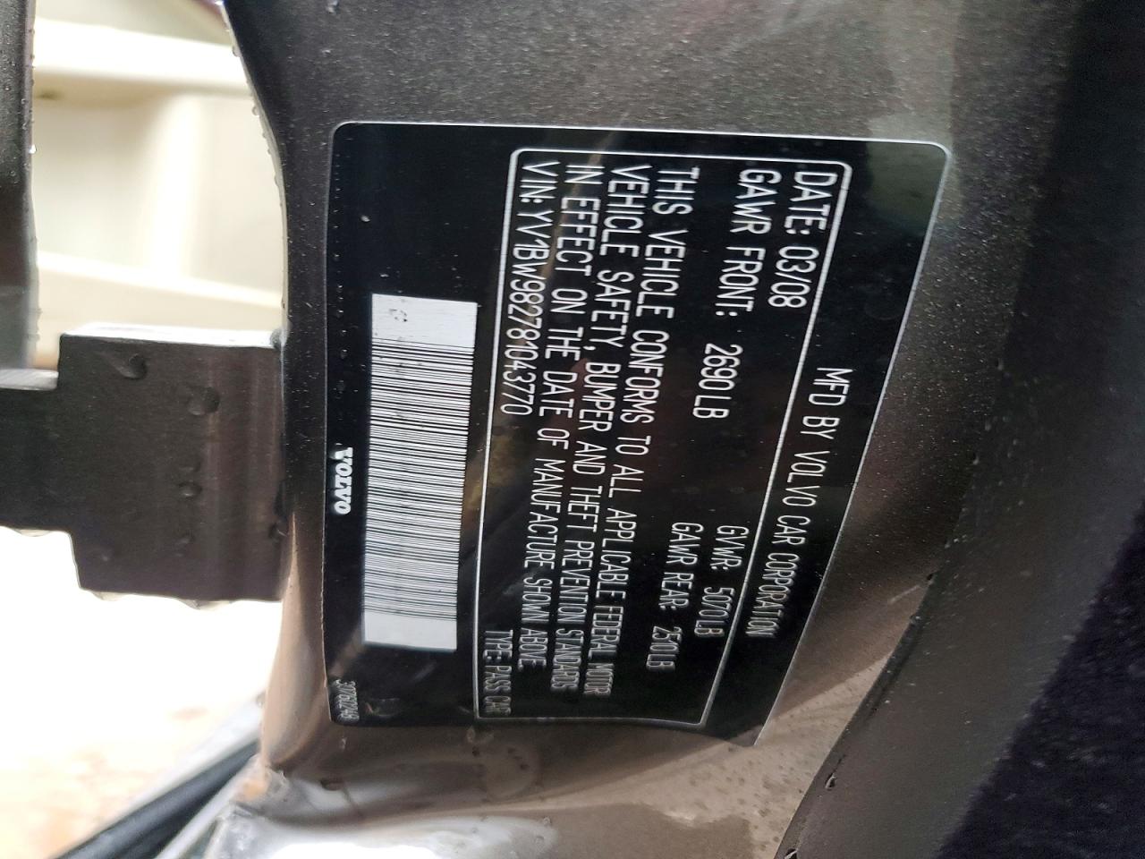 2008 Volvo V70 3.2 Gray vin: YV1BW982781043770