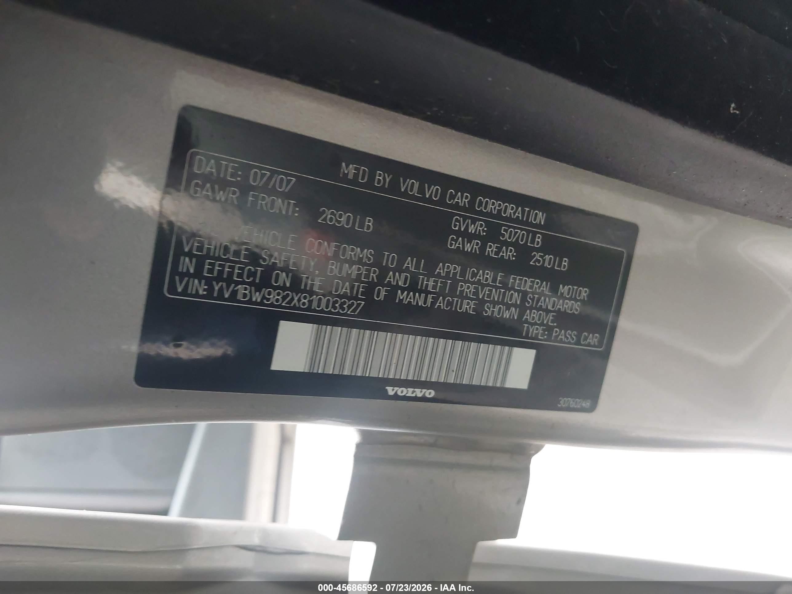 2008 Volvo V70 3.2 Золотой vin: YV1BW982X81003327