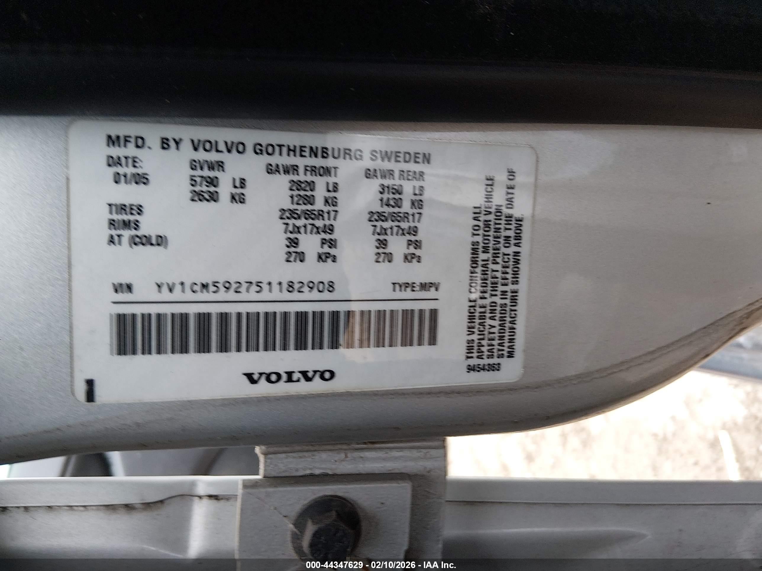 2005 Volvo Xc90 2.5t Awd Серебряный vin: YV1CM592751182908