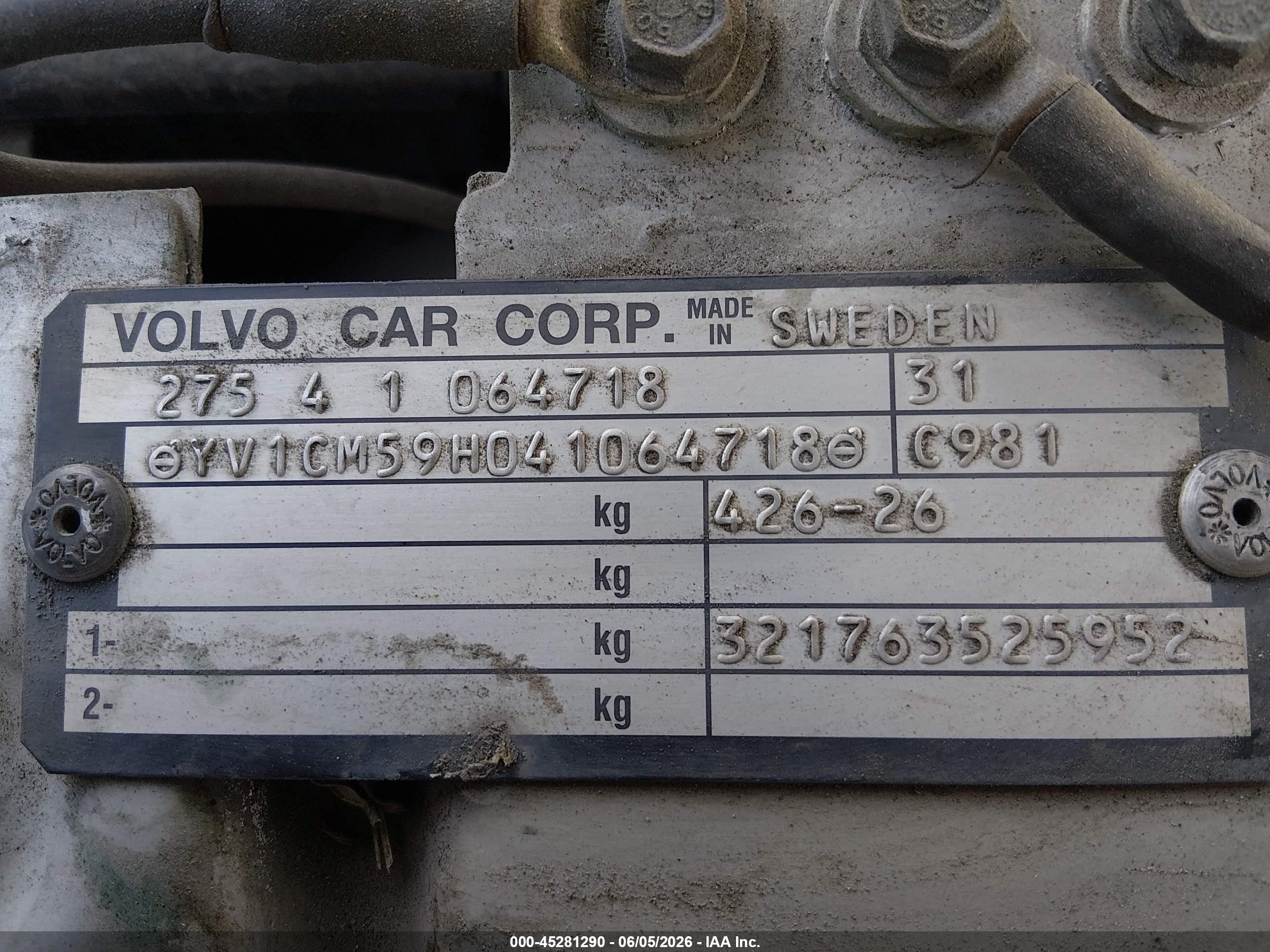 2004 Volvo Xc90 2.5t Awd Silver vin: YV1CM59H041064718