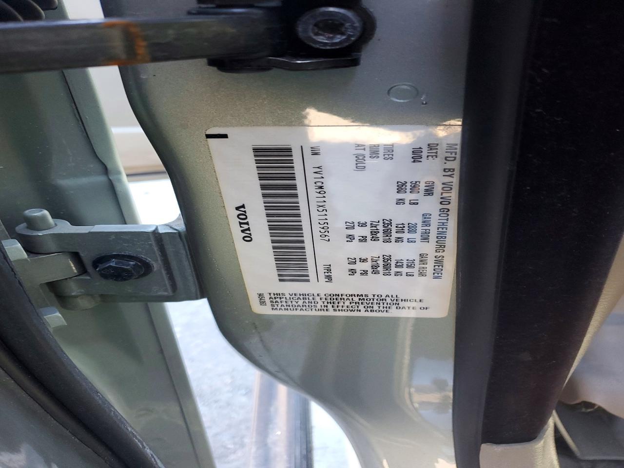 2005 Volvo Xc90 T6 Silver vin: YV1CM911X51159567