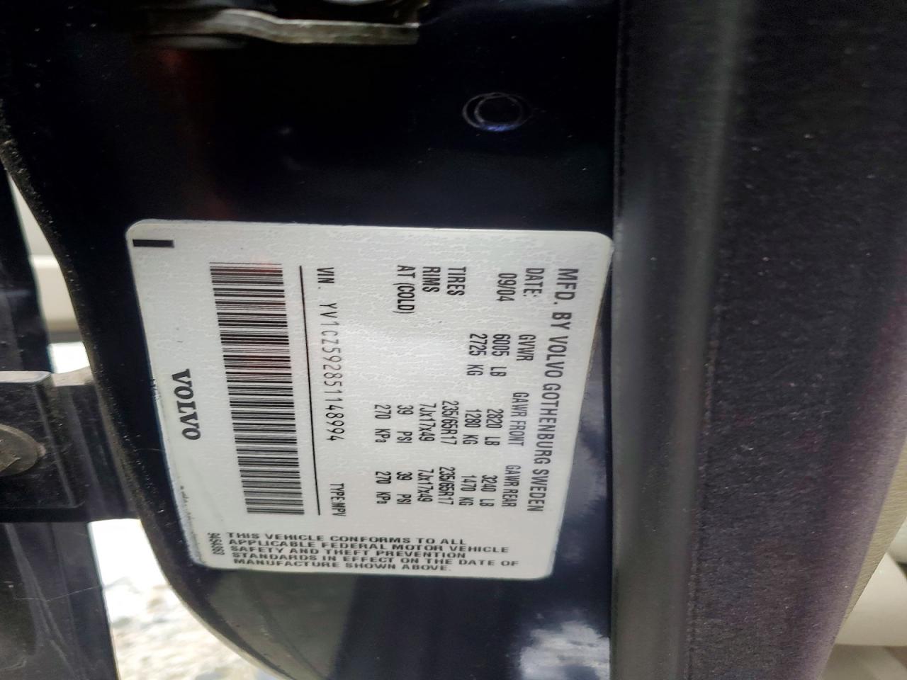2005 Volvo Xc90 Black vin: YV1CZ592851148994