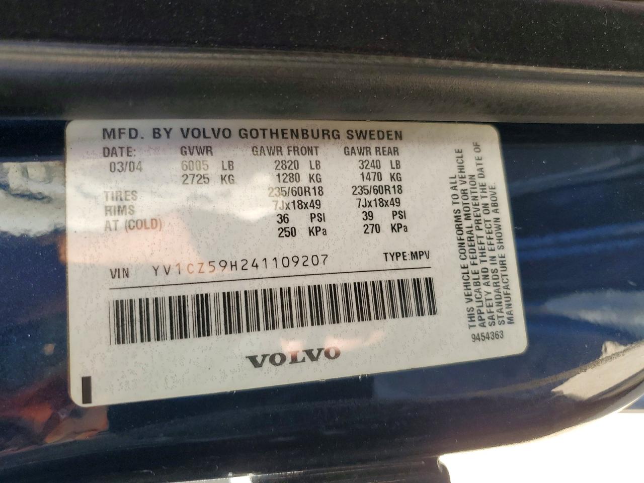 2004 Volvo Xc90 Blue vin: YV1CZ59H241109207