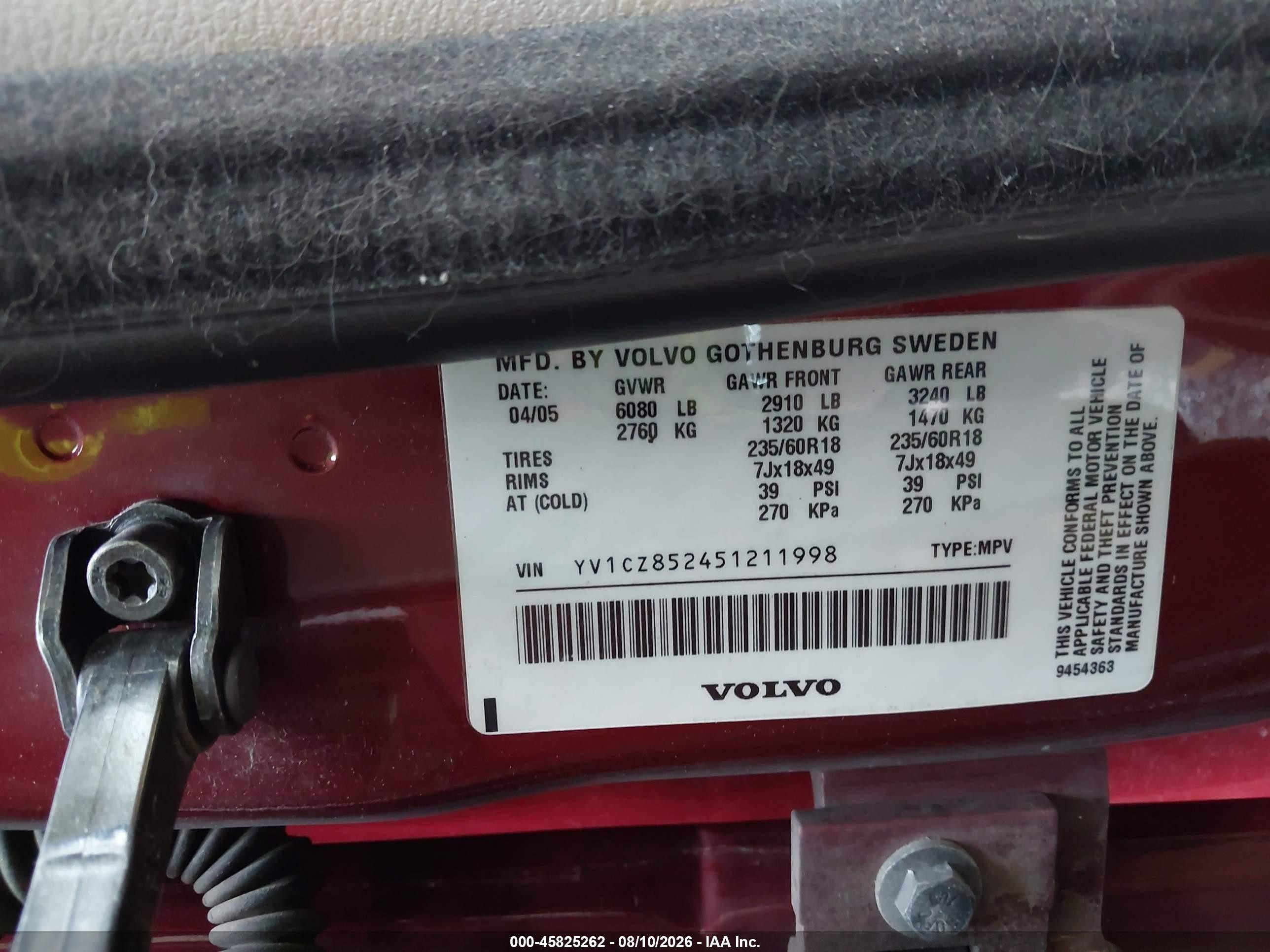 2005 Volvo Xc90 T6 Red vin: YV1CZ852451211998