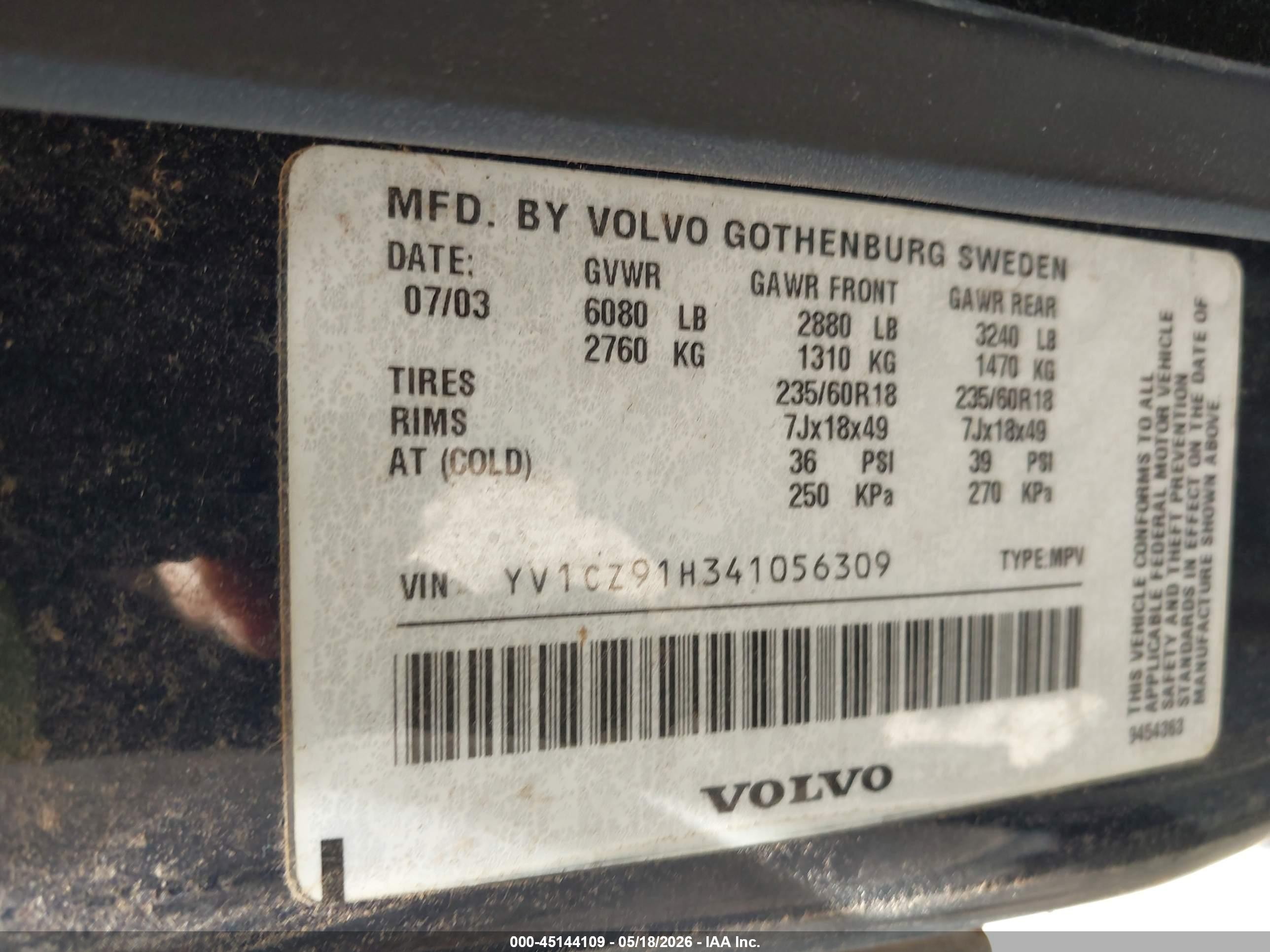 2004 Volvo Xc90 T6 Dark Blue vin: YV1CZ91H341056309