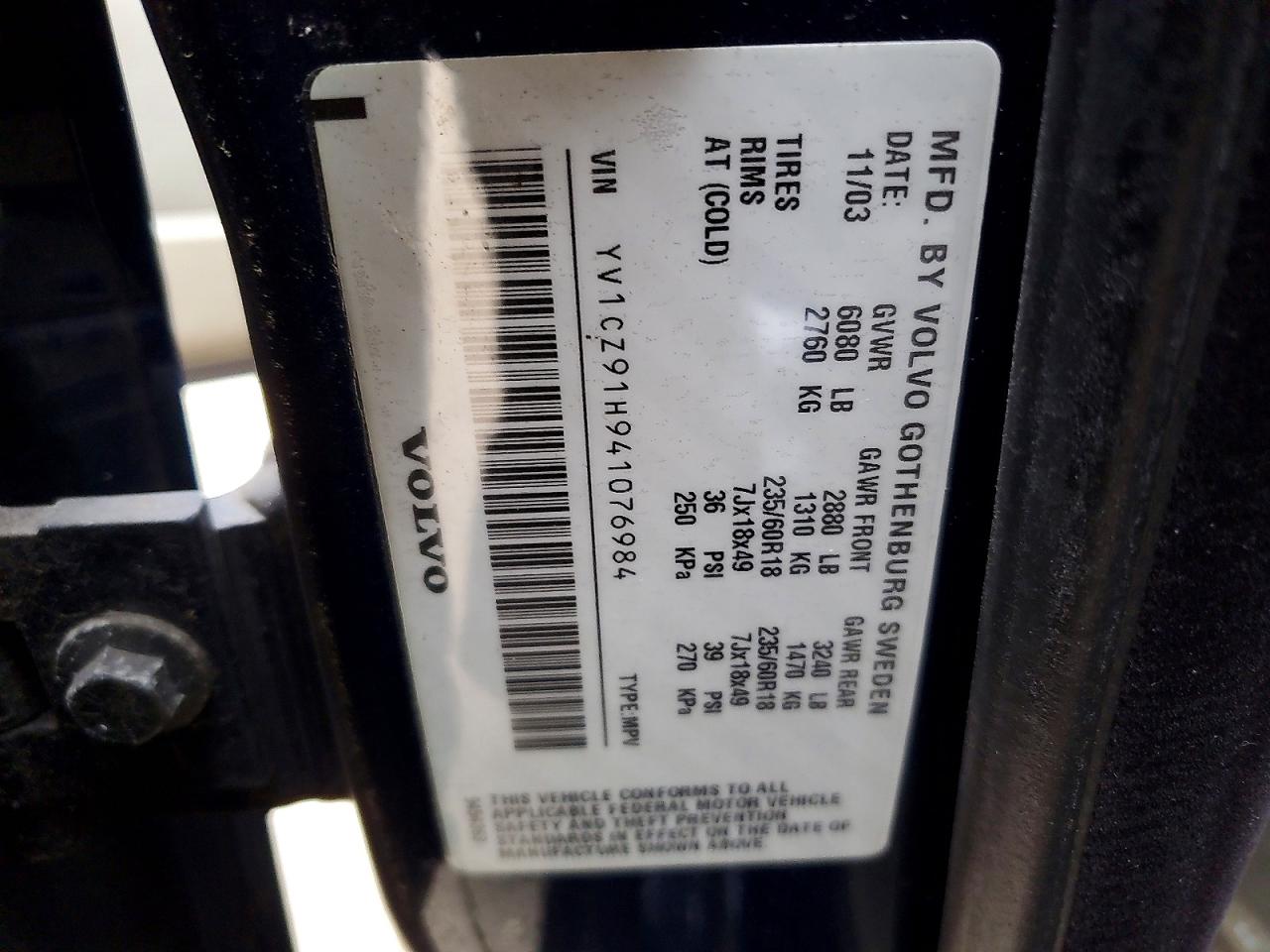 2004 Volvo Xc90 T6 Blue vin: YV1CZ91H941076984