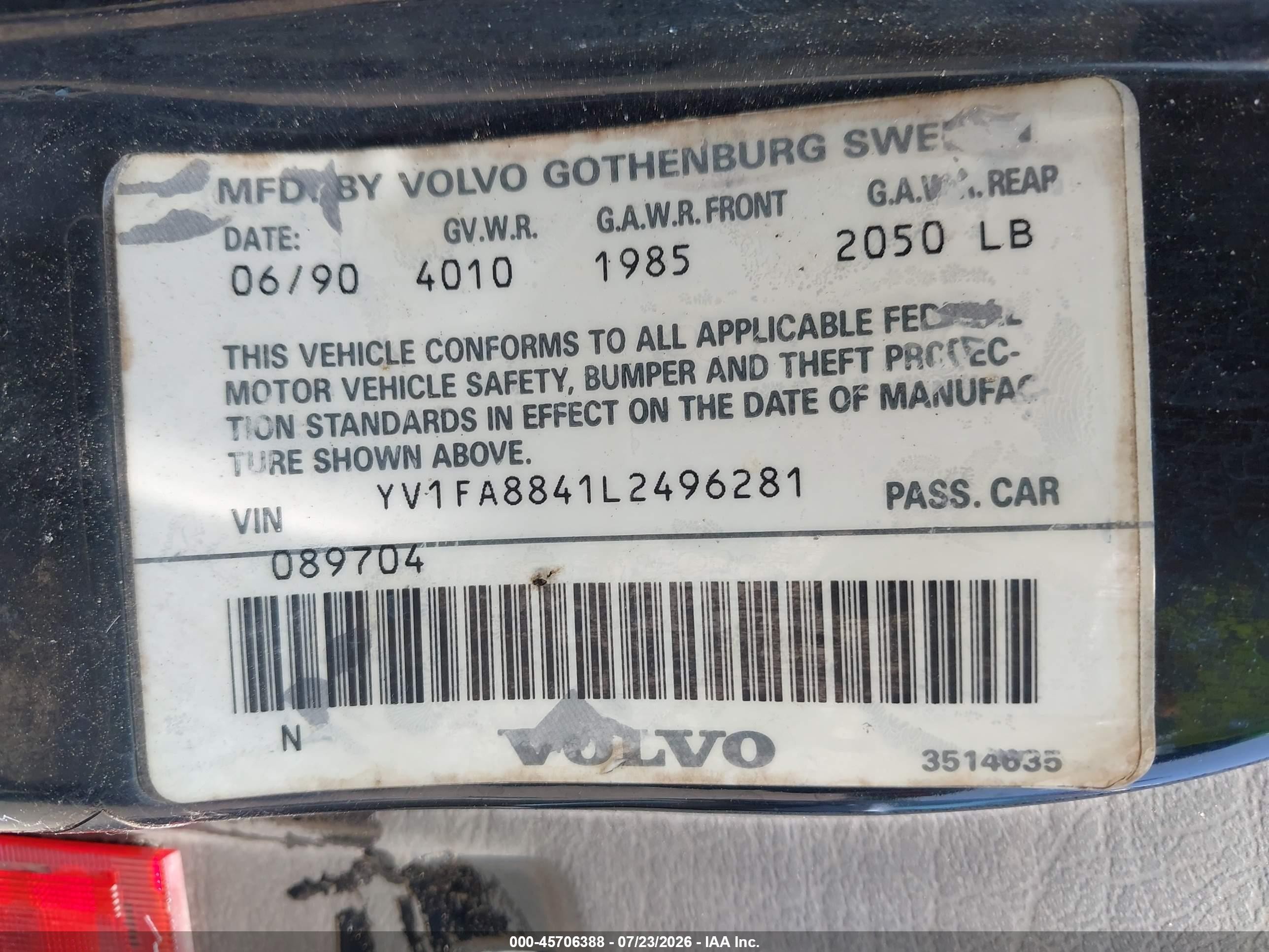 1990 Volvo 740 Gl Black vin: YV1FA8841L2496281
