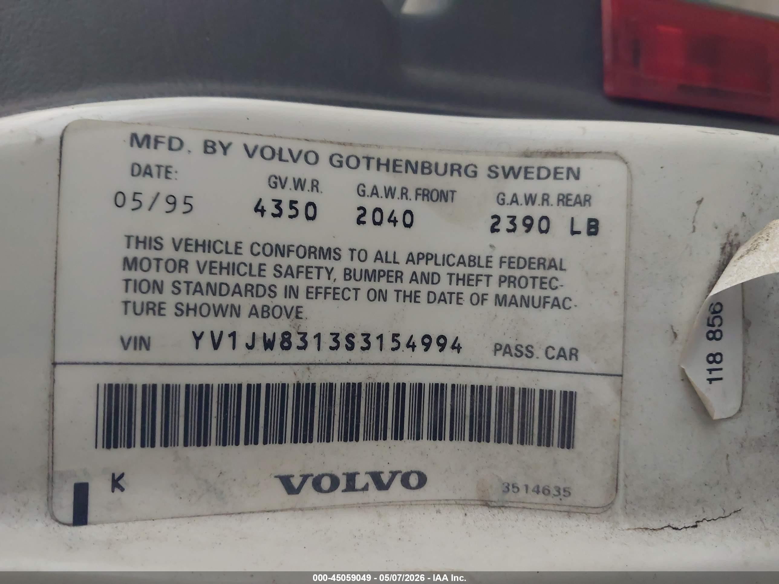 1995 Volvo 940   White vin: YV1JW8313S3154994